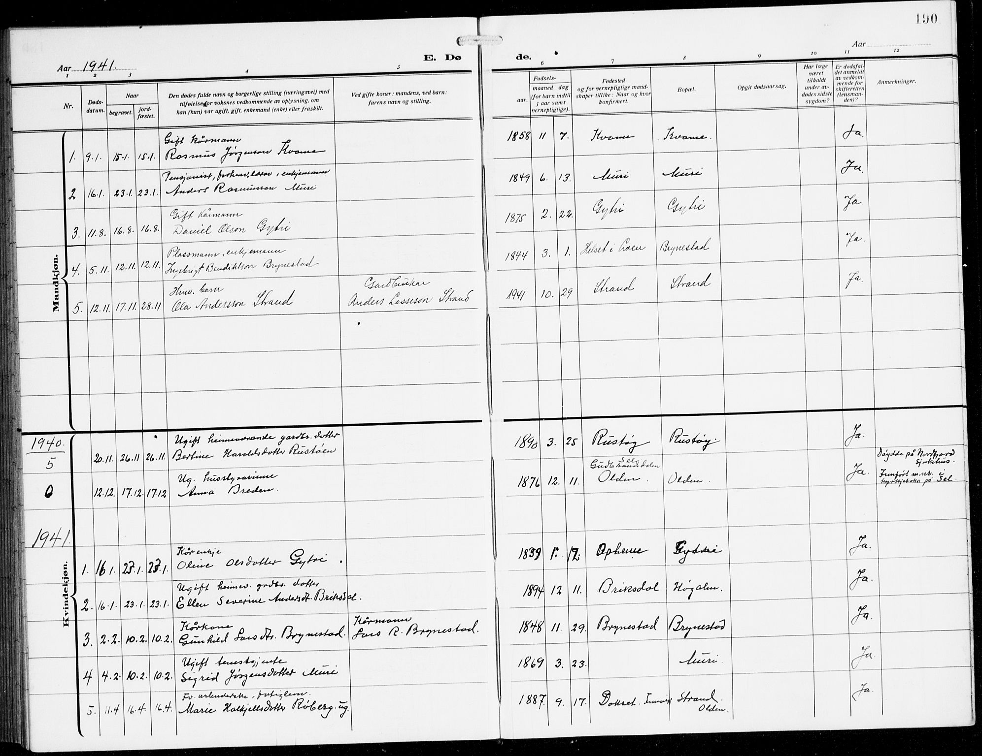 Innvik sokneprestembete, AV/SAB-A-80501: Parish register (copy) no. B 5, 1915-1943, p. 190