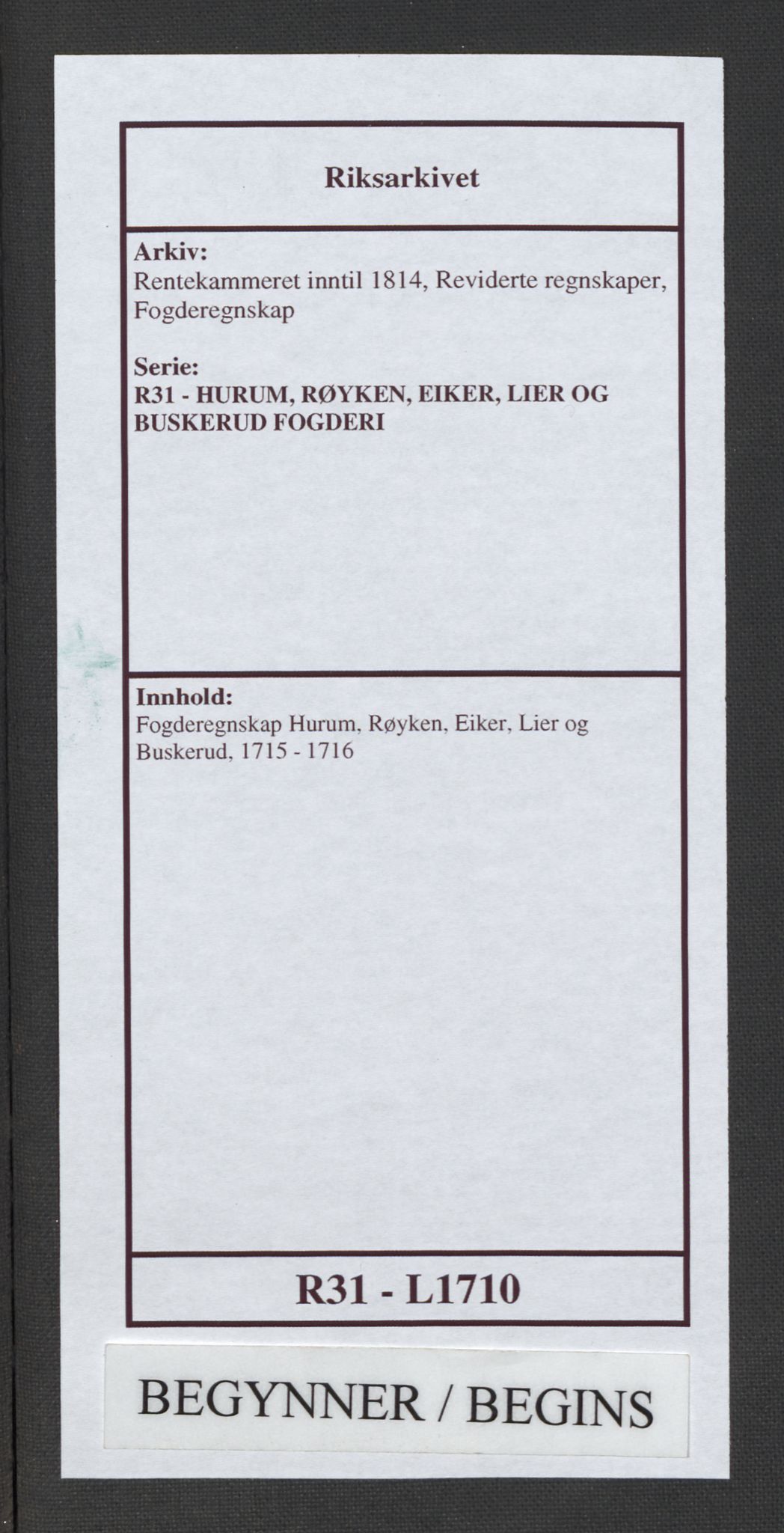 Rentekammeret inntil 1814, Reviderte regnskaper, Fogderegnskap, AV/RA-EA-4092/R31/L1710: Fogderegnskap Hurum, Røyken, Eiker, Lier og Buskerud, 1715-1716, p. 1