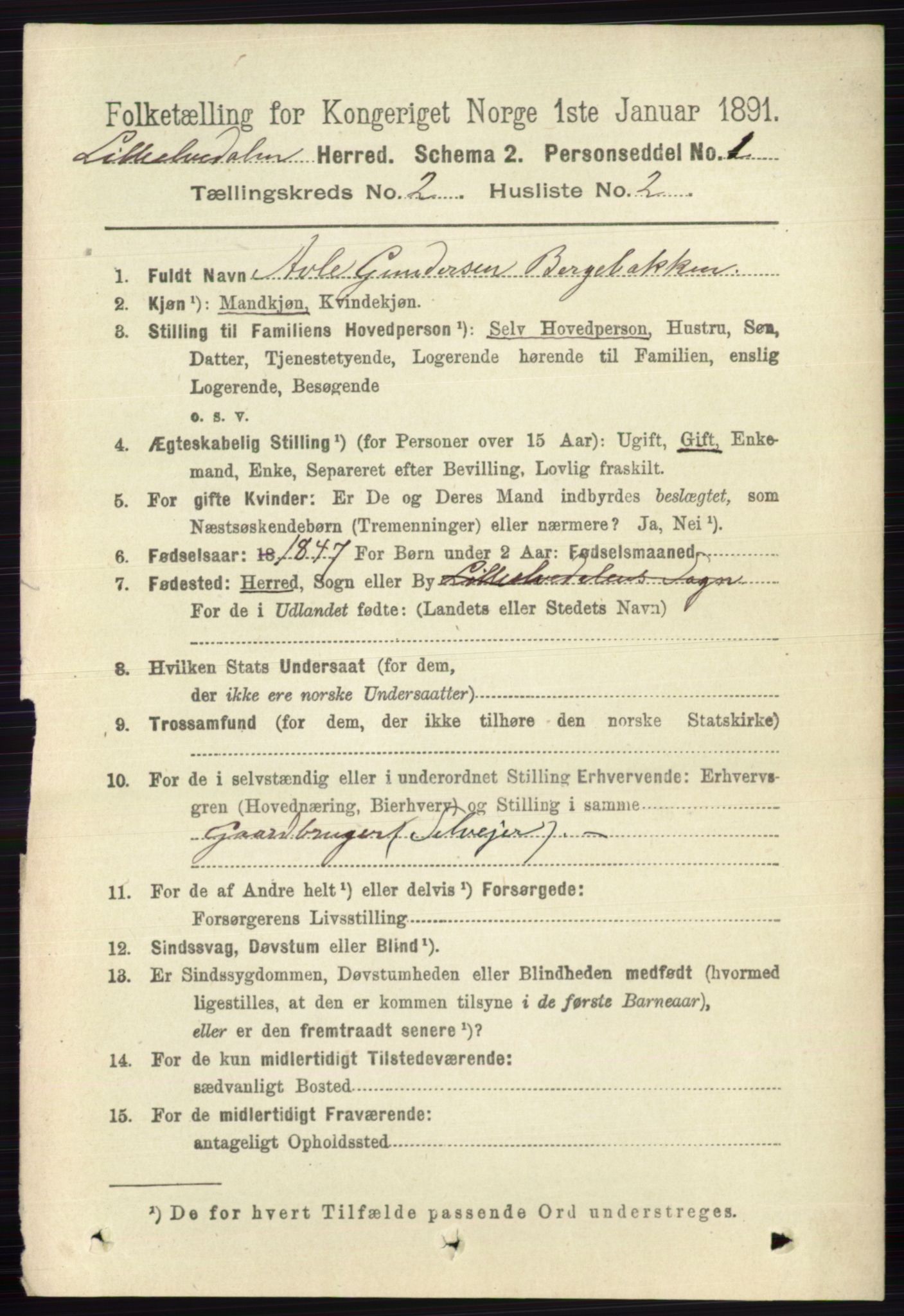 RA, 1891 census for 0438 Lille Elvedalen, 1891, p. 558