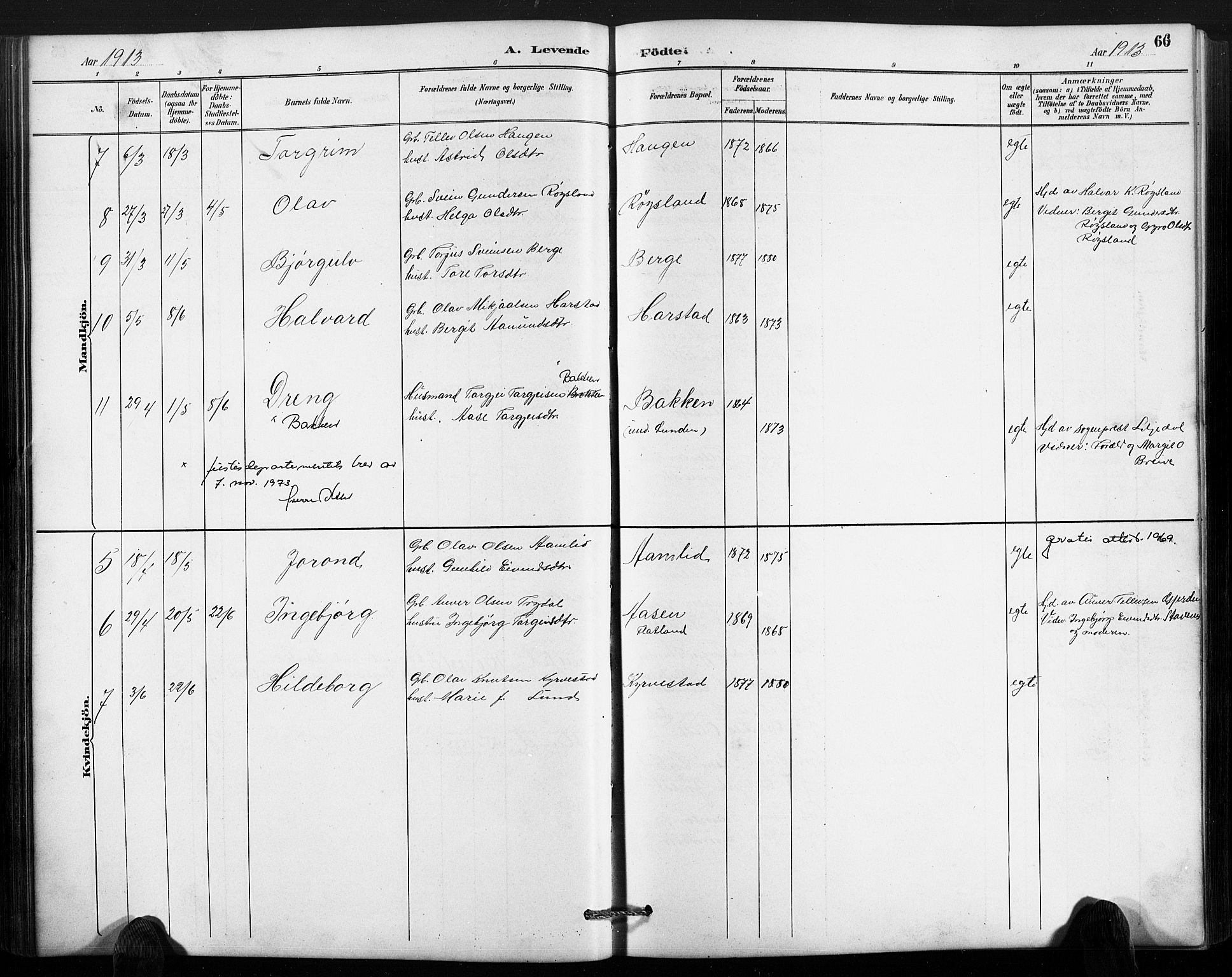 Valle sokneprestkontor, SAK/1111-0044/F/Fb/Fbc/L0004: Parish register (copy) no. B 4, 1890-1928, p. 66