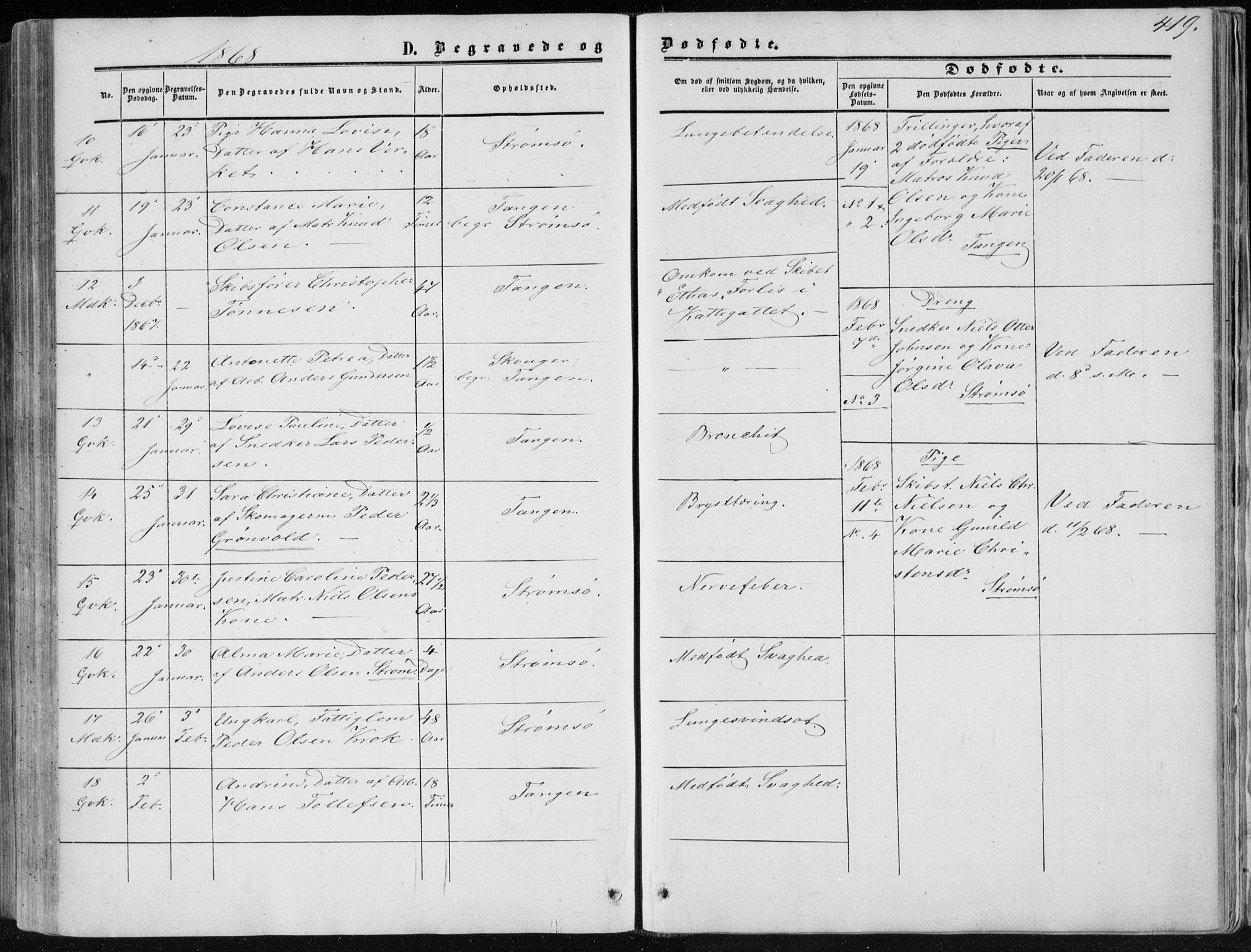 Strømsø kirkebøker, AV/SAKO-A-246/F/Fa/L0015: Parish register (official) no. I 15, 1859-1868, p. 419