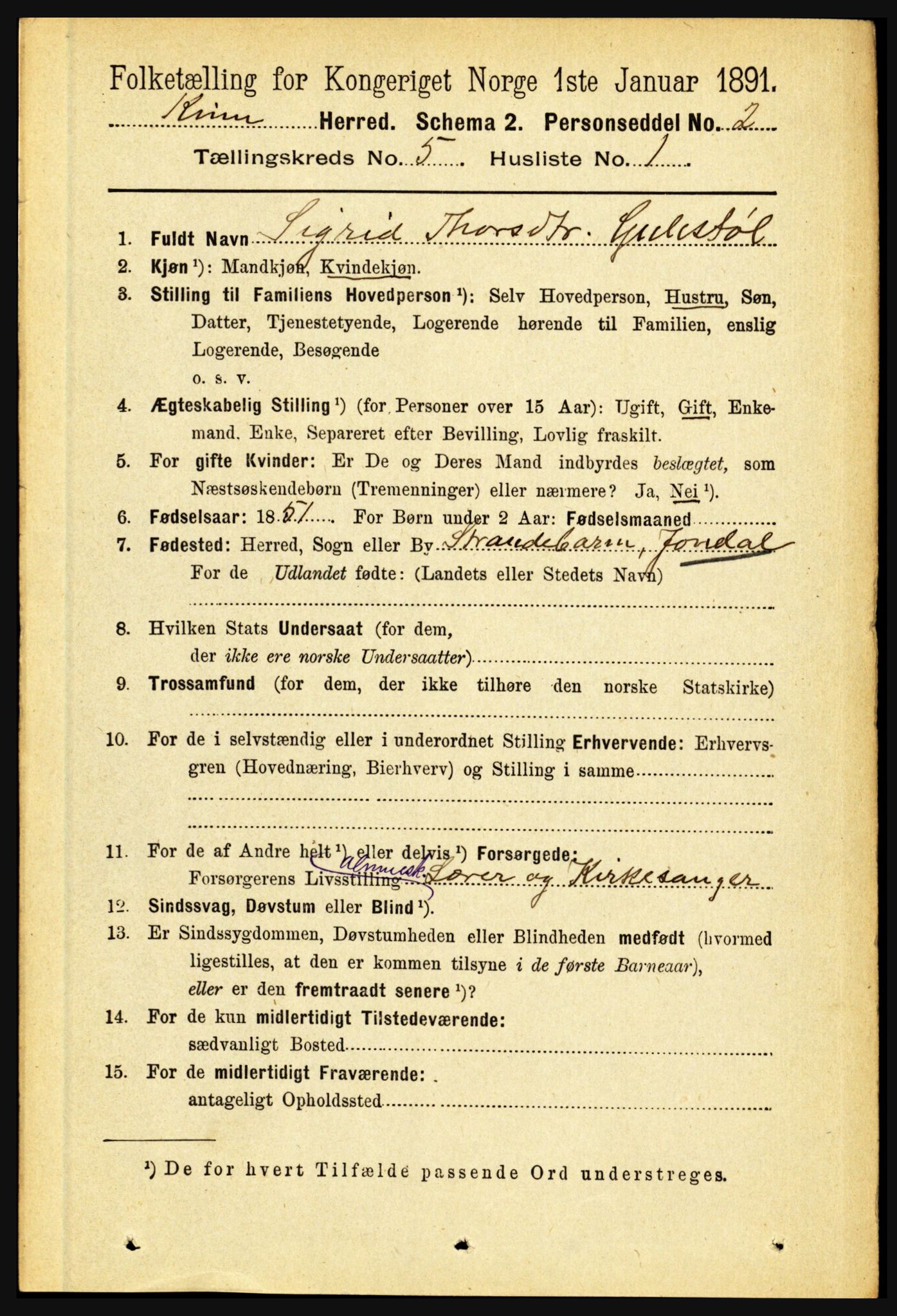 RA, 1891 census for 1437 Kinn, 1891, p. 1814