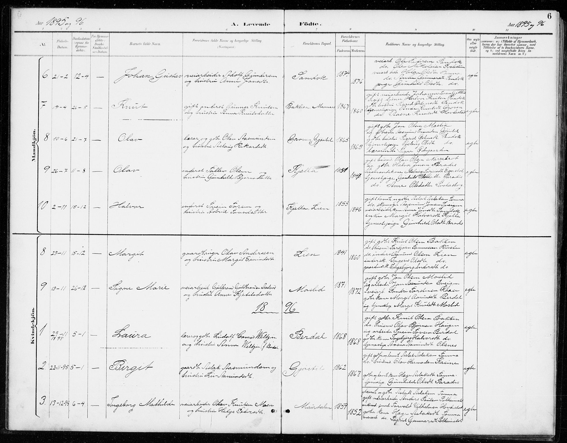 Vinje kirkebøker, SAKO/A-312/G/Gb/L0003: Parish register (copy) no. II 3, 1892-1943, p. 6