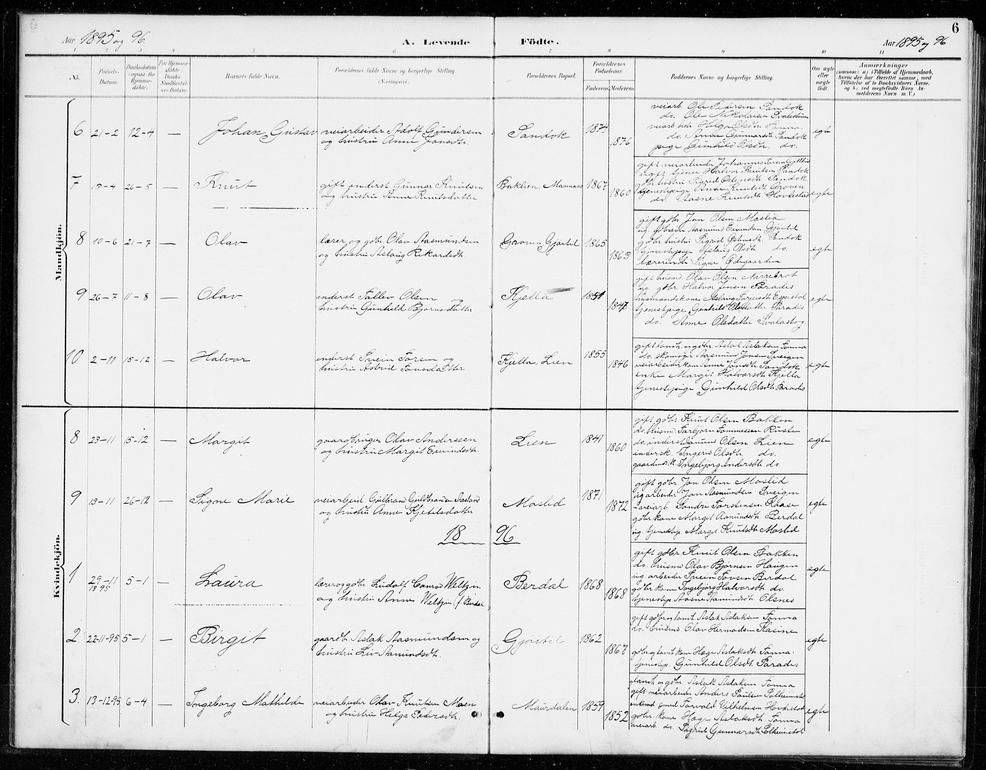 Vinje kirkebøker, AV/SAKO-A-312/G/Gb/L0003: Parish register (copy) no. II 3, 1892-1943, p. 6