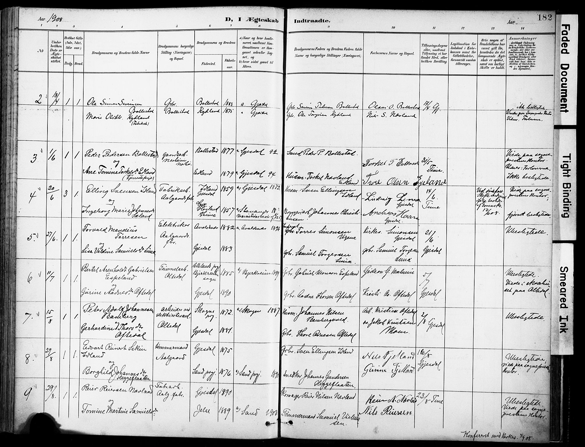 Lye sokneprestkontor, AV/SAST-A-101794/001/30BA/L0012: Parish register (official) no. A 11, 1896-1909, p. 182