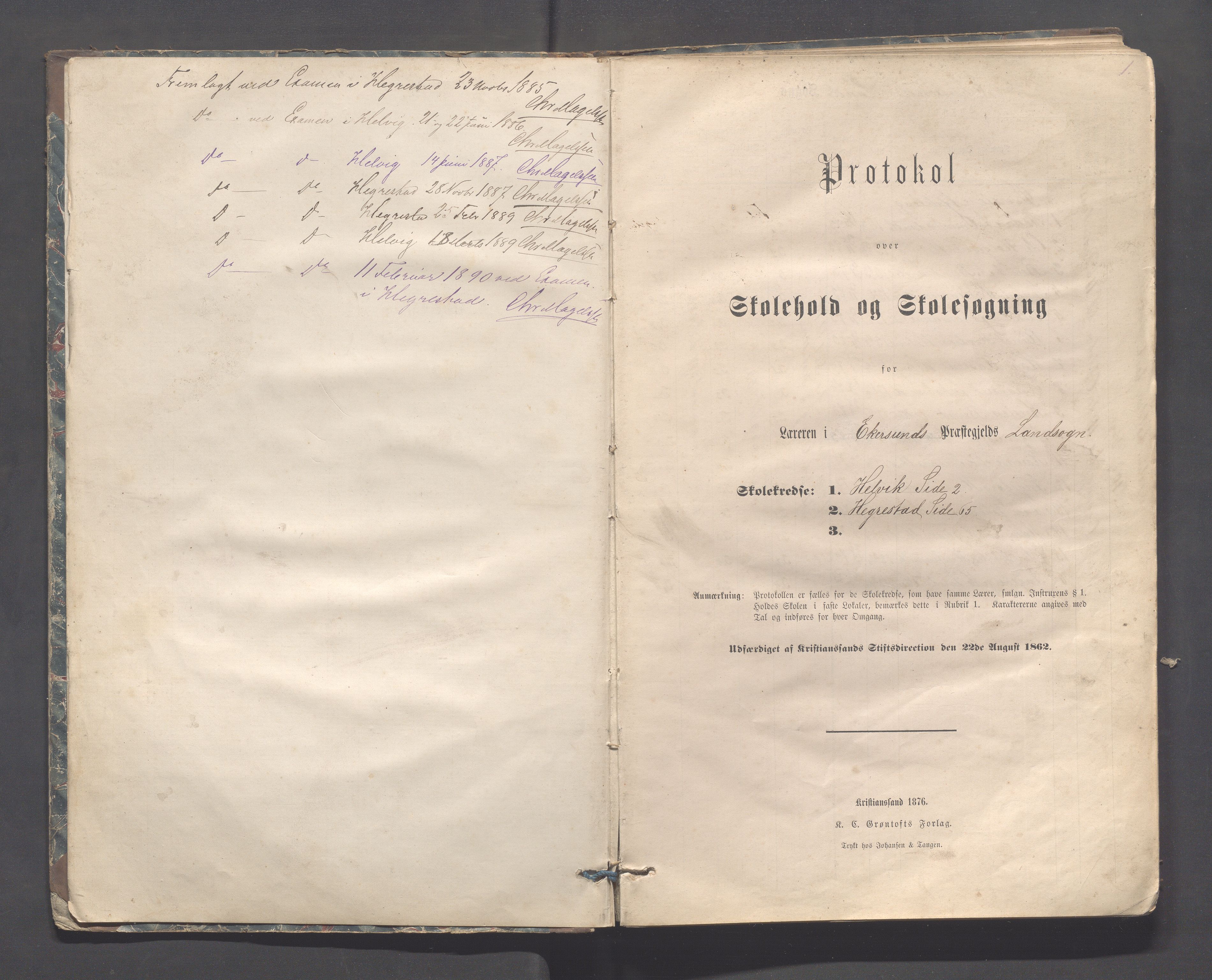 Eigersund kommune (Herredet) - Skolekommisjonen/skolestyret, IKAR/K-100453/Jb/L0006: Skoleprotokoll - Hegrestad og Helvik skoler, 1878-1888, p. 1