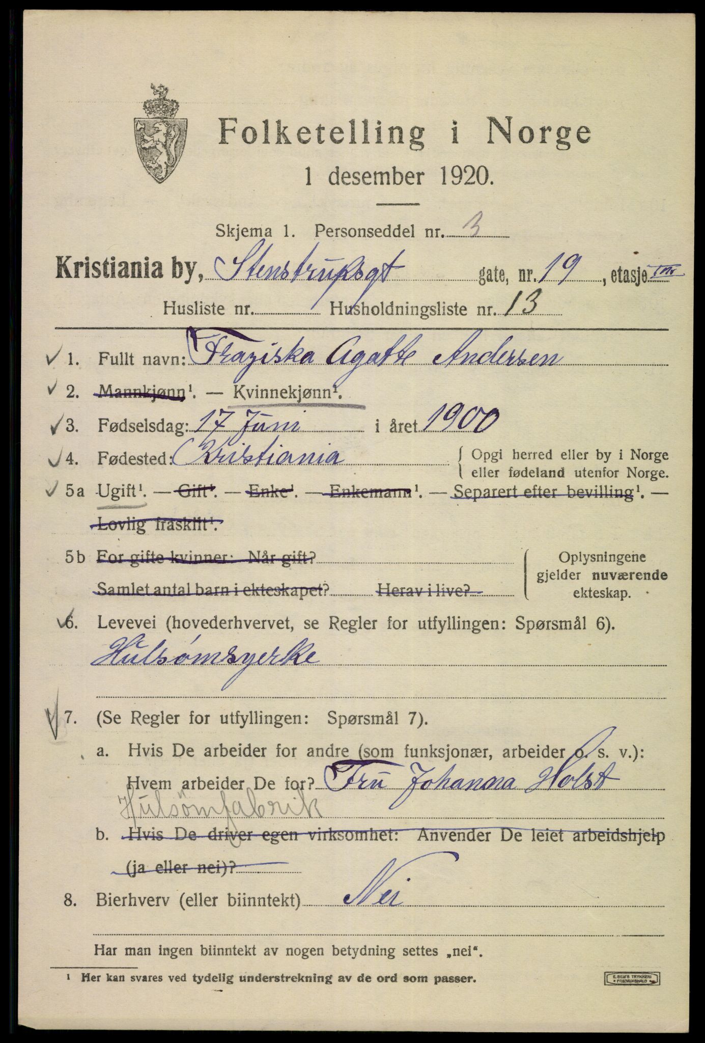 SAO, 1920 census for Kristiania, 1920, p. 539257