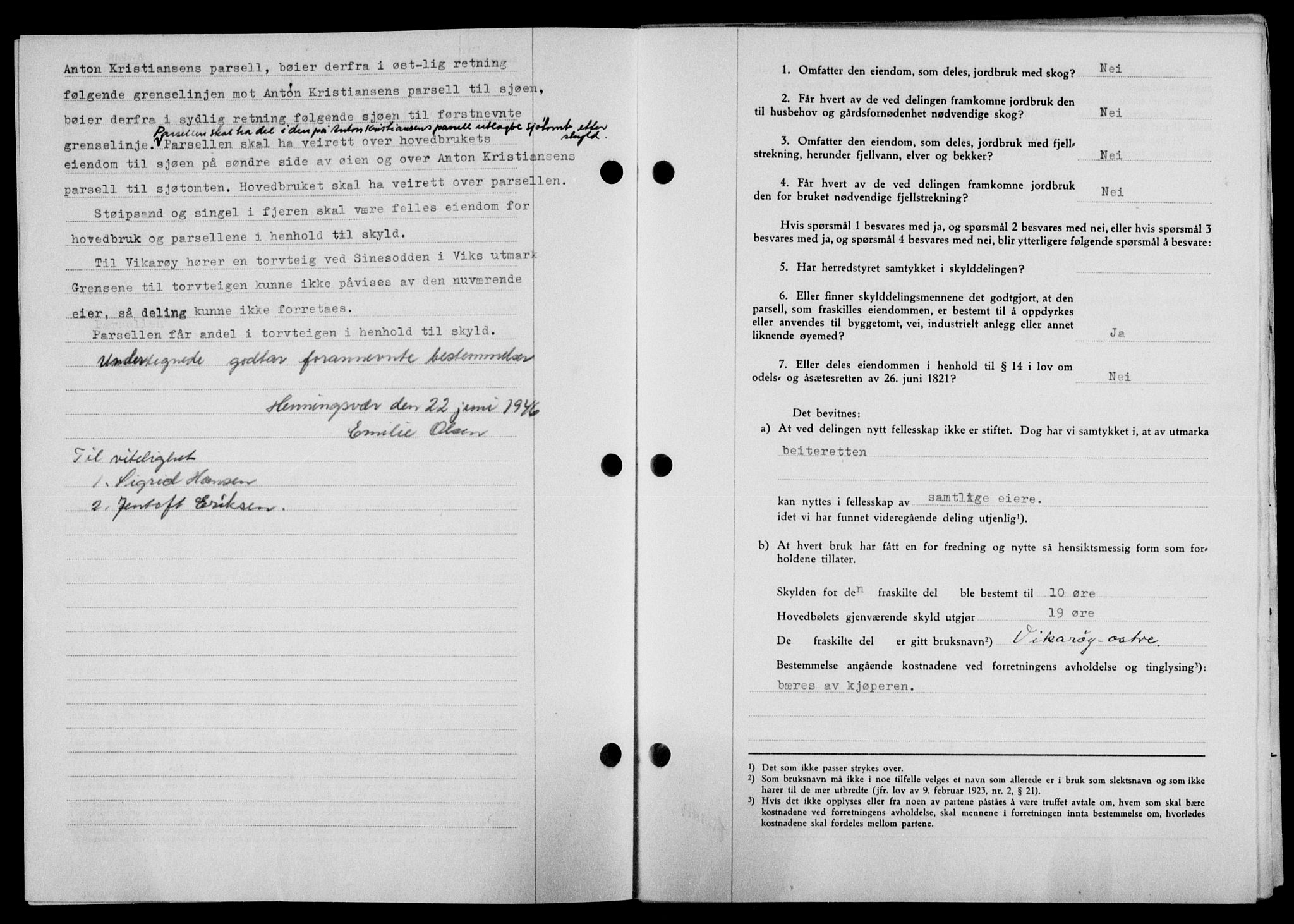Lofoten sorenskriveri, SAT/A-0017/1/2/2C/L0014a: Mortgage book no. 14a, 1946-1946, Diary no: : 1198/1946