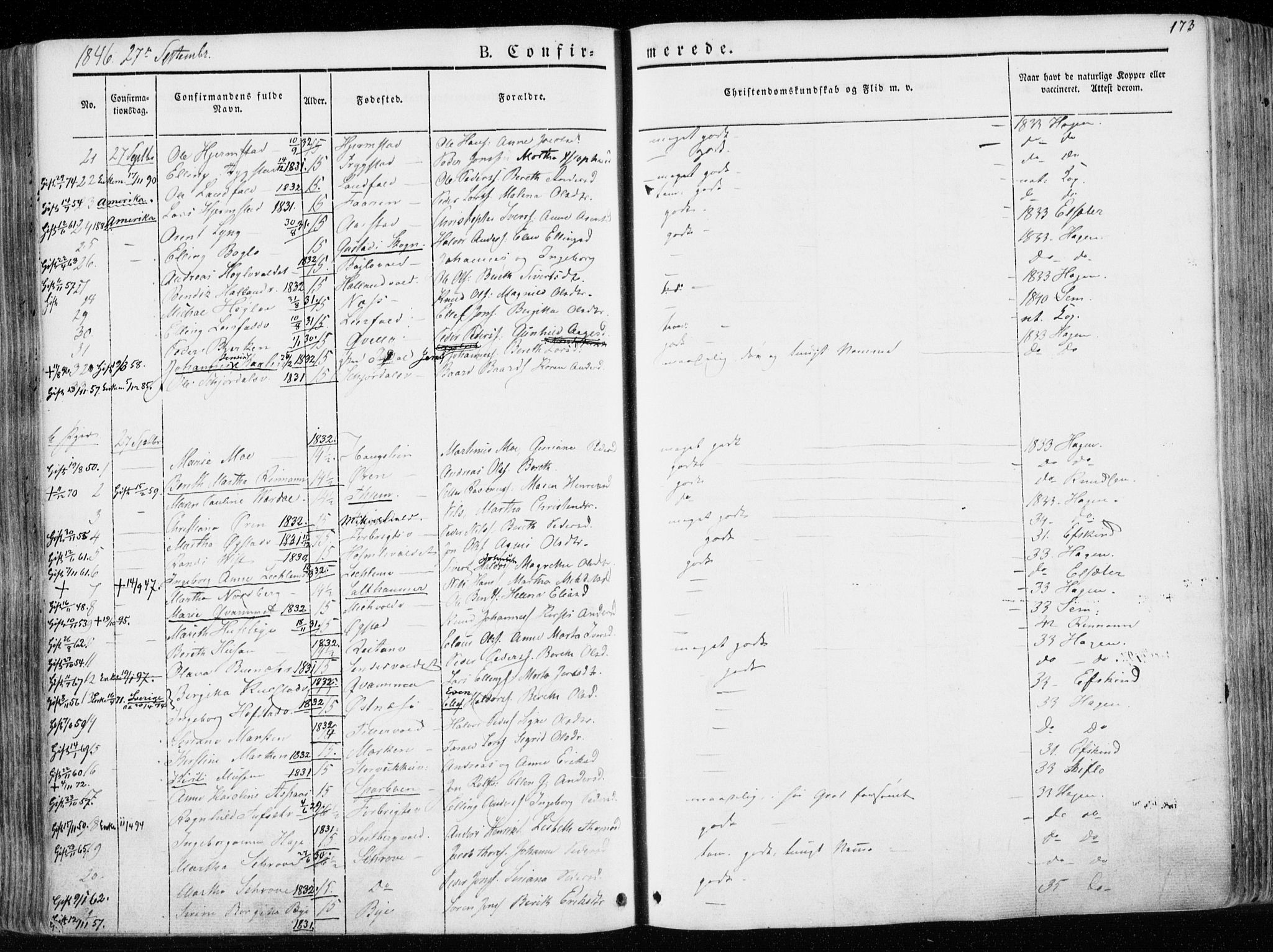 Ministerialprotokoller, klokkerbøker og fødselsregistre - Nord-Trøndelag, SAT/A-1458/723/L0239: Parish register (official) no. 723A08, 1841-1851, p. 173