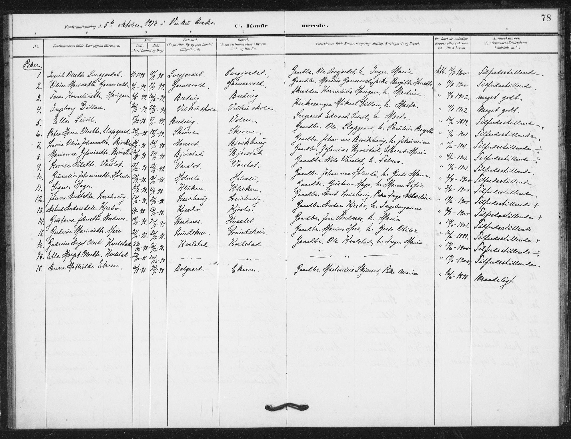 Ministerialprotokoller, klokkerbøker og fødselsregistre - Nord-Trøndelag, SAT/A-1458/724/L0264: Parish register (official) no. 724A02, 1908-1915, p. 78