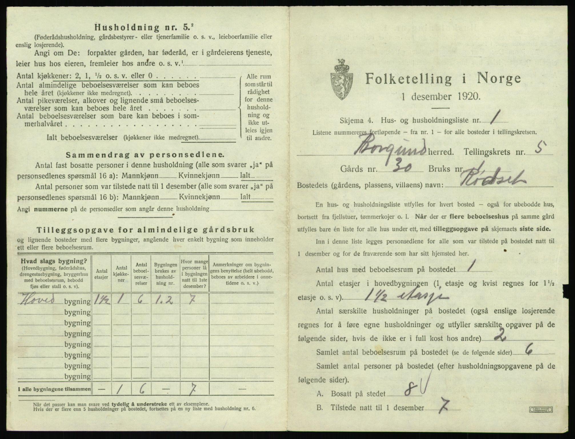 SAT, 1920 census for Borgund, 1920, p. 462