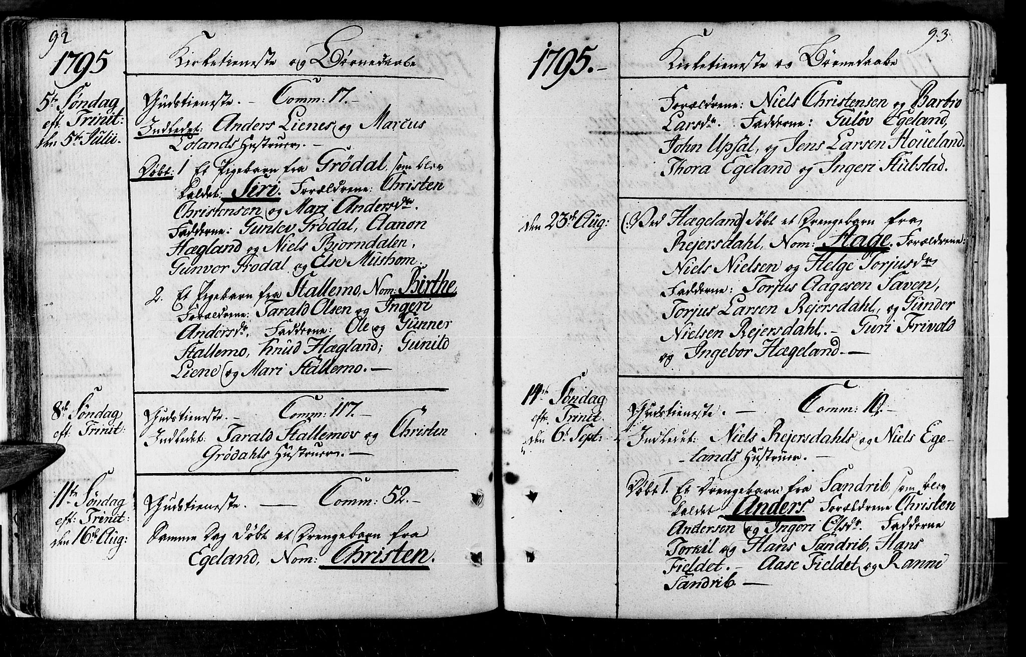 Vennesla sokneprestkontor, SAK/1111-0045/Fa/Fac/L0002: Parish register (official) no. A 2, 1785-1834, p. 92-93