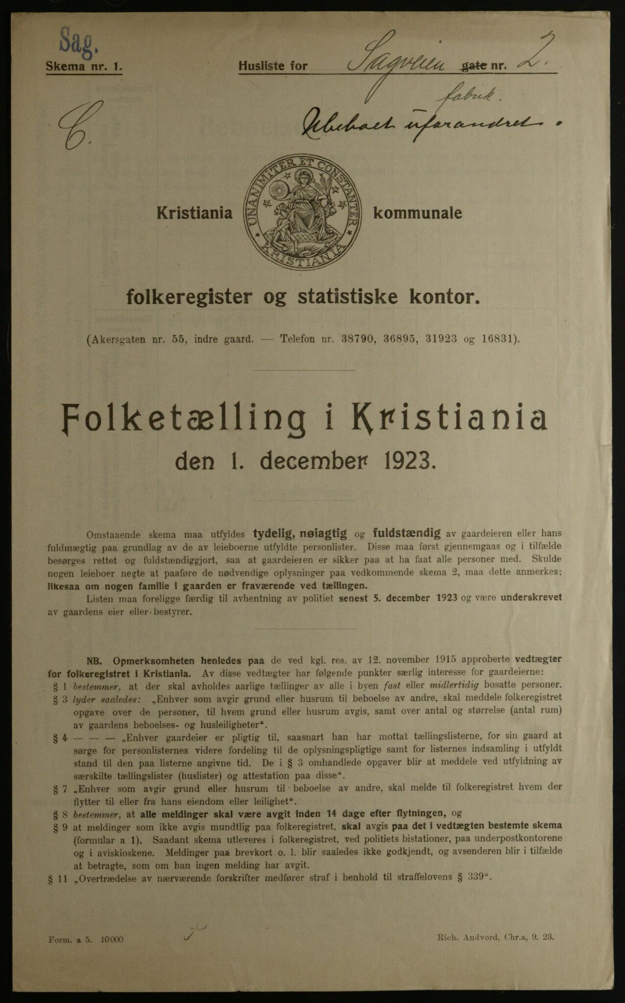 OBA, Municipal Census 1923 for Kristiania, 1923, p. 95537