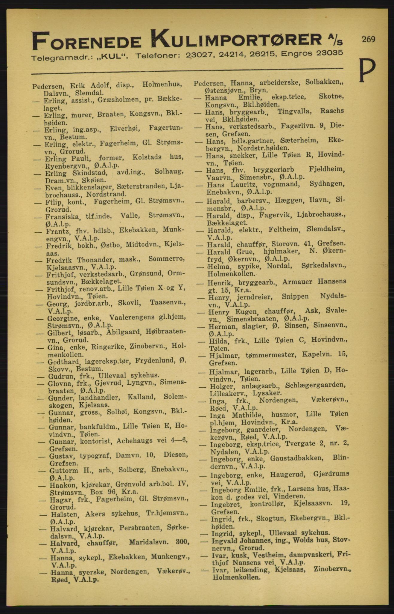Aker adressebok/adressekalender, PUBL/001/A/003: Akers adressekalender, 1924-1925, p. 269