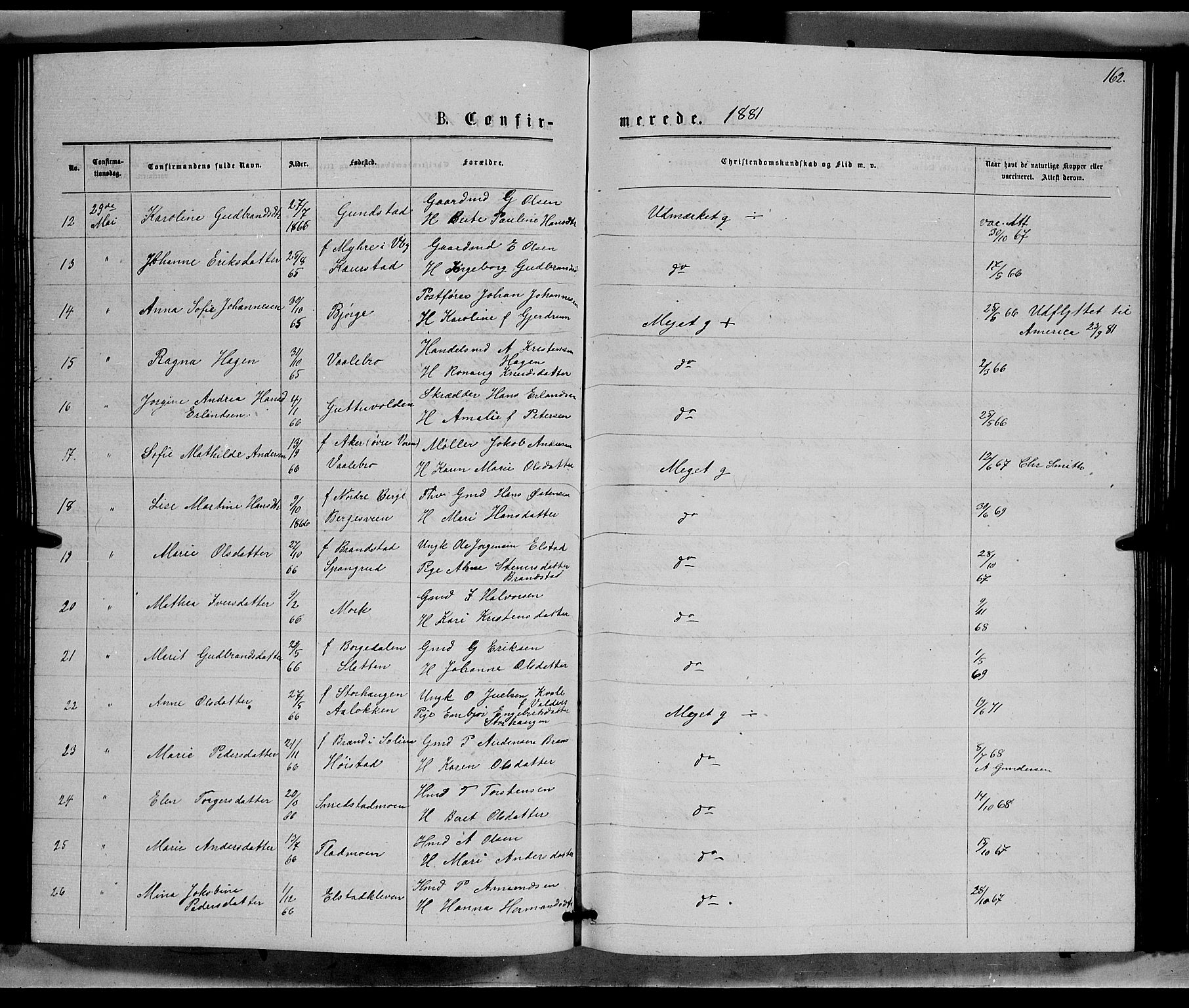 Ringebu prestekontor, AV/SAH-PREST-082/H/Ha/Hab/L0006: Parish register (copy) no. 6, 1880-1898, p. 162