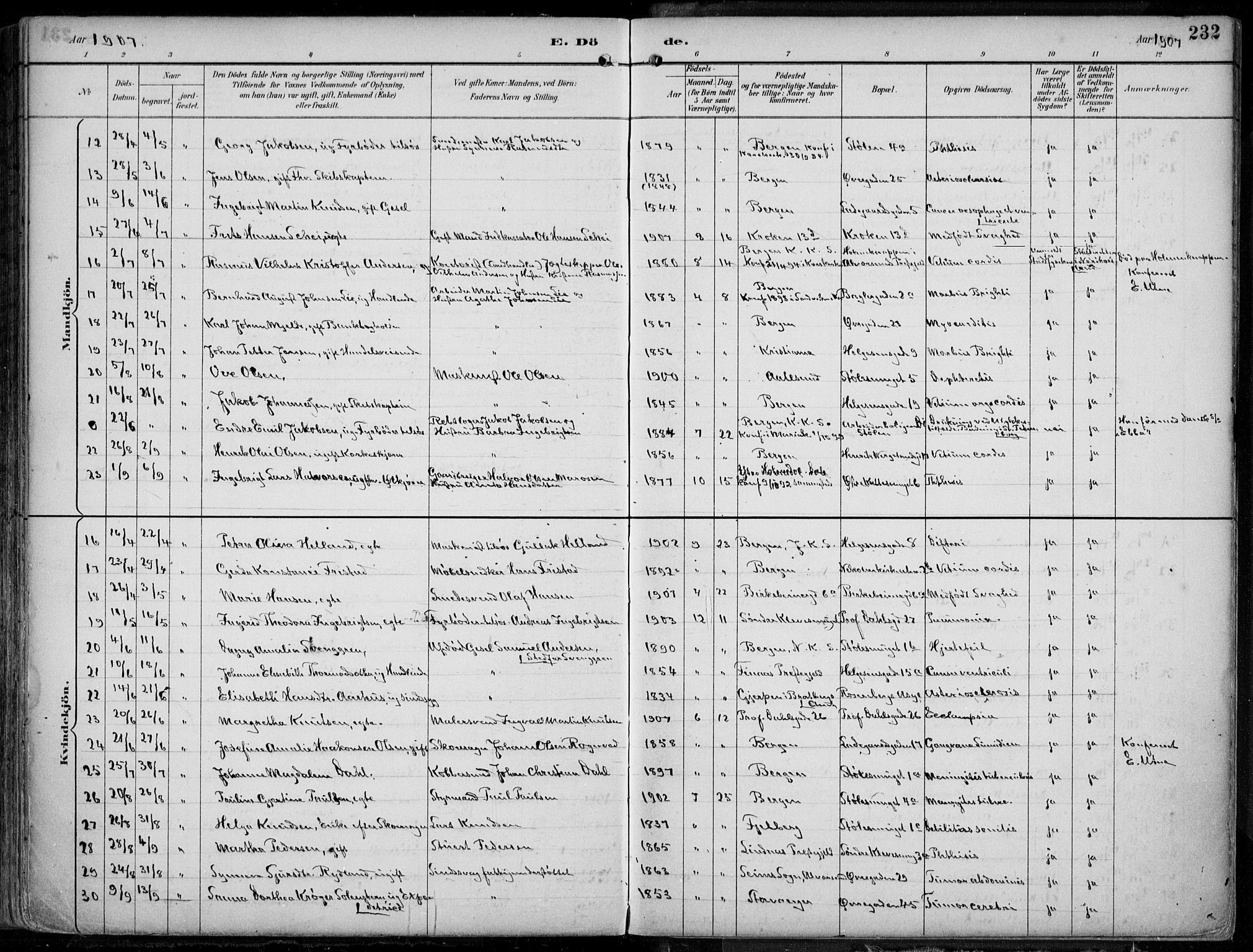 Mariakirken Sokneprestembete, AV/SAB-A-76901/H/Hab/L0005: Parish register (copy) no. A 5, 1893-1913, p. 232