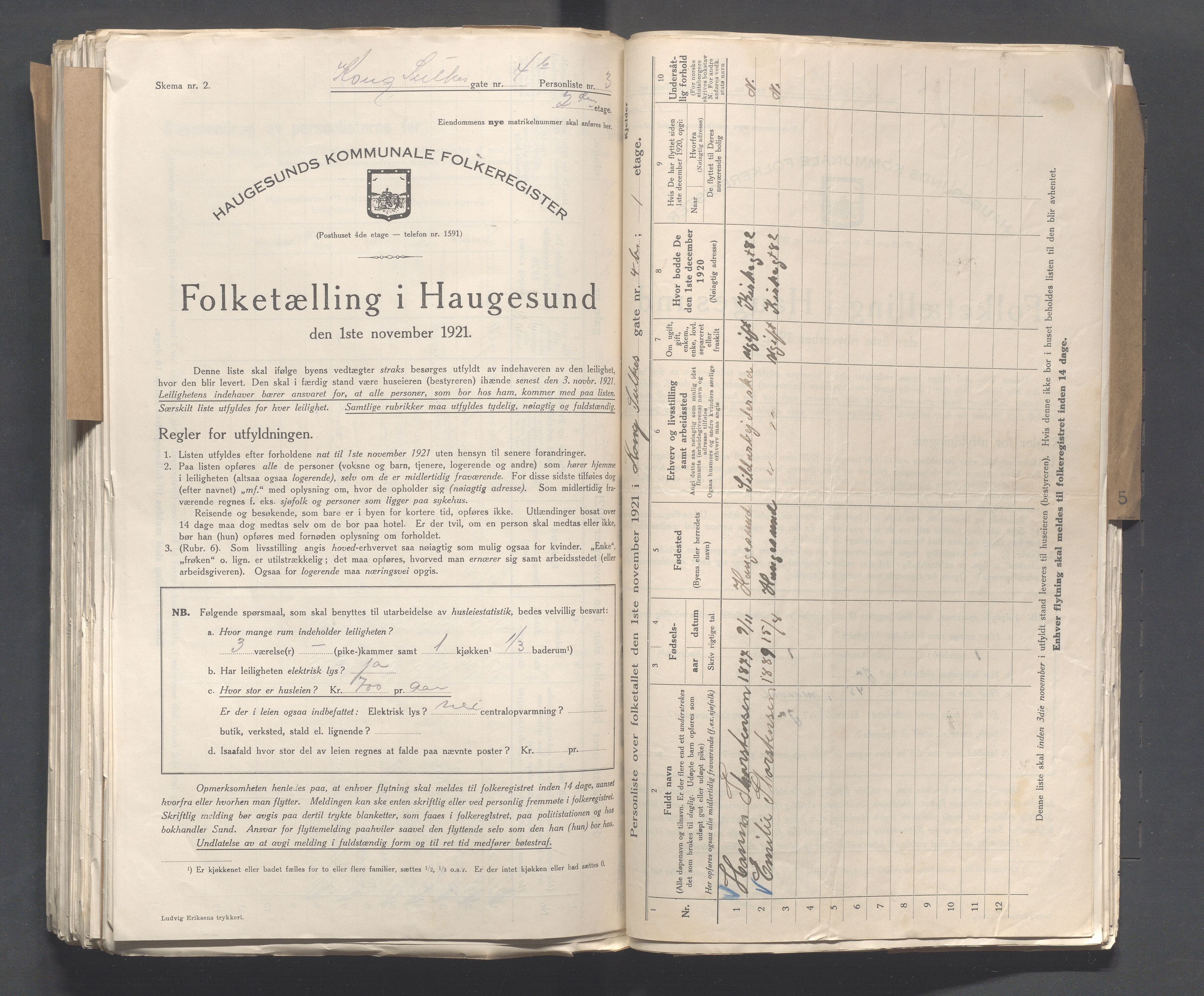 IKAR, Local census 1.11.1921 for Haugesund, 1921, p. 2945