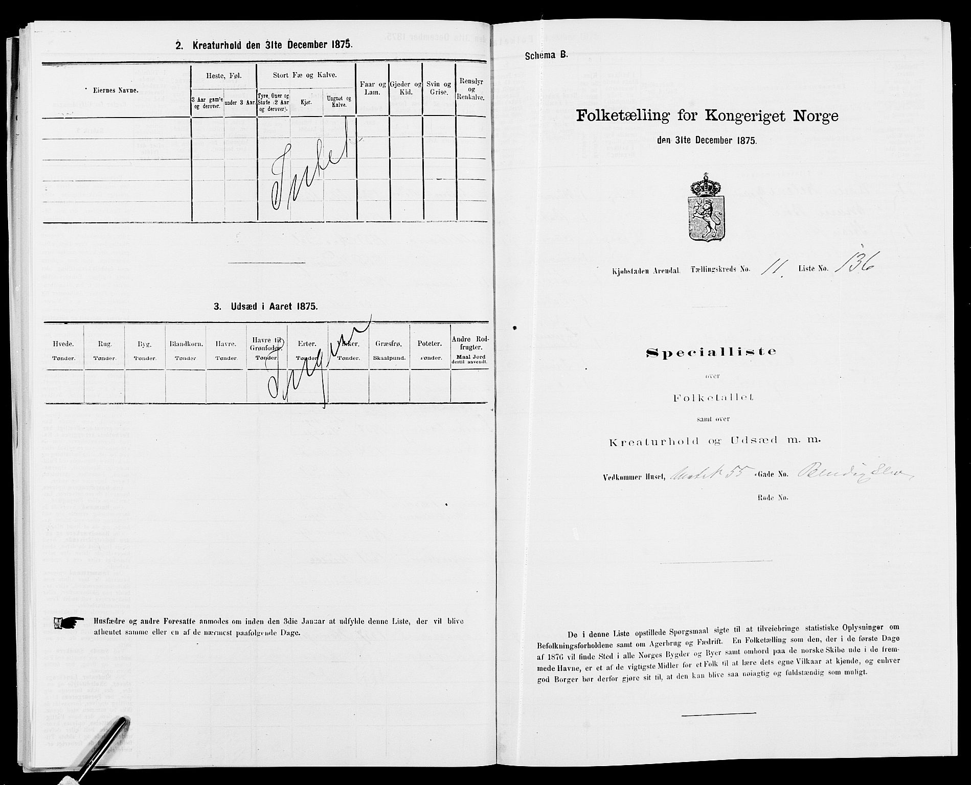 SAK, 1875 census for 0903P Arendal, 1875, p. 326