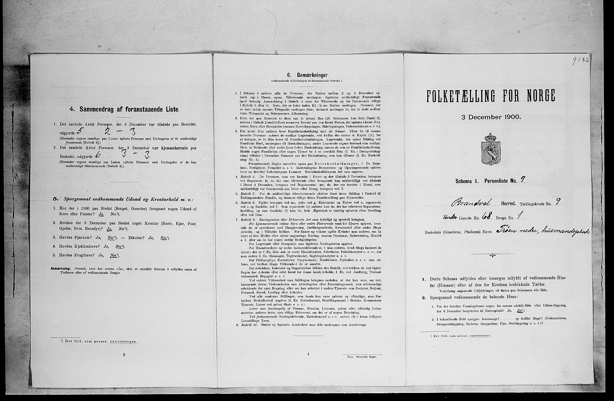 SAH, 1900 census for Brandval, 1900, p. 1161