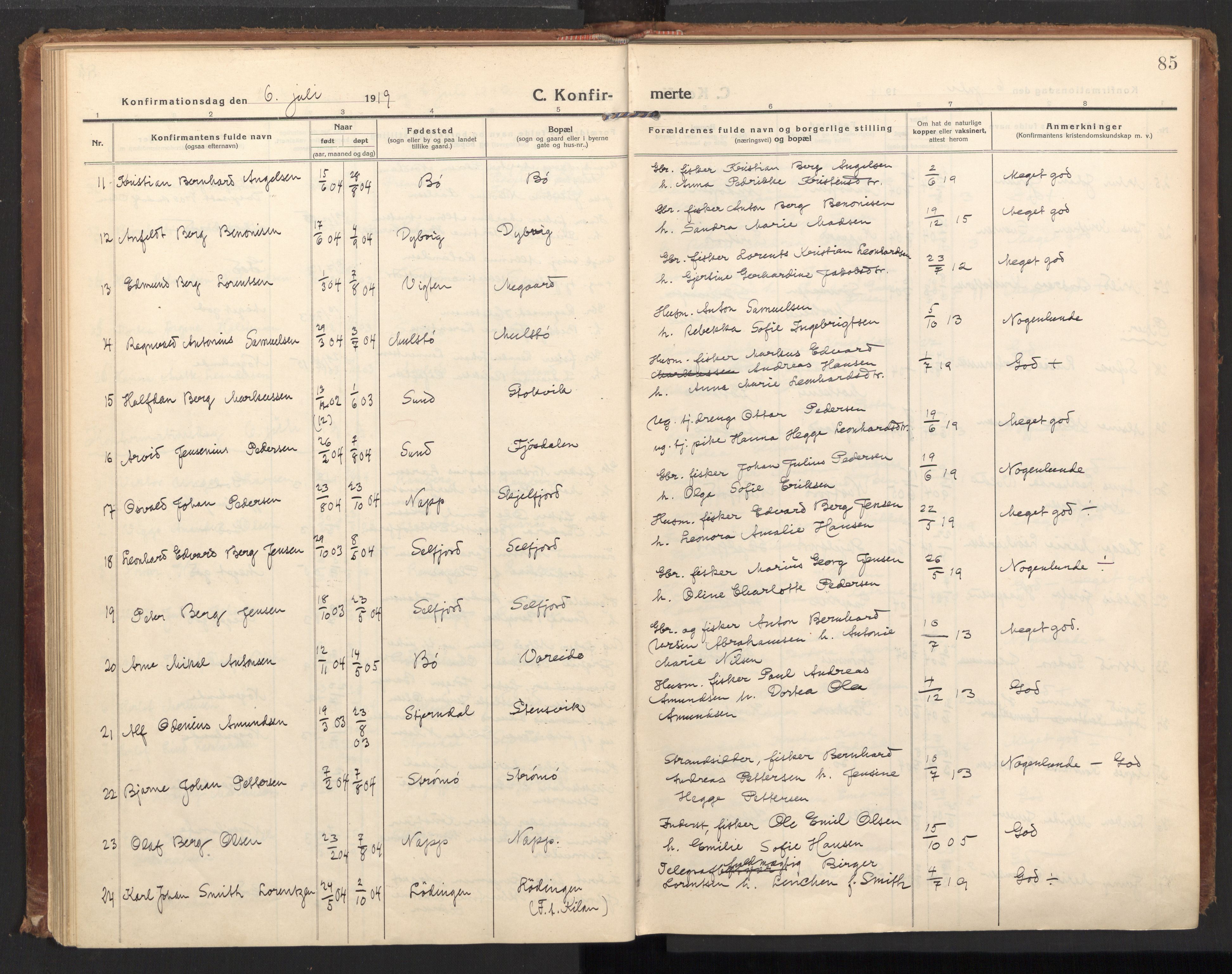 Ministerialprotokoller, klokkerbøker og fødselsregistre - Nordland, AV/SAT-A-1459/885/L1210: Parish register (official) no. 885A10, 1916-1926, p. 85