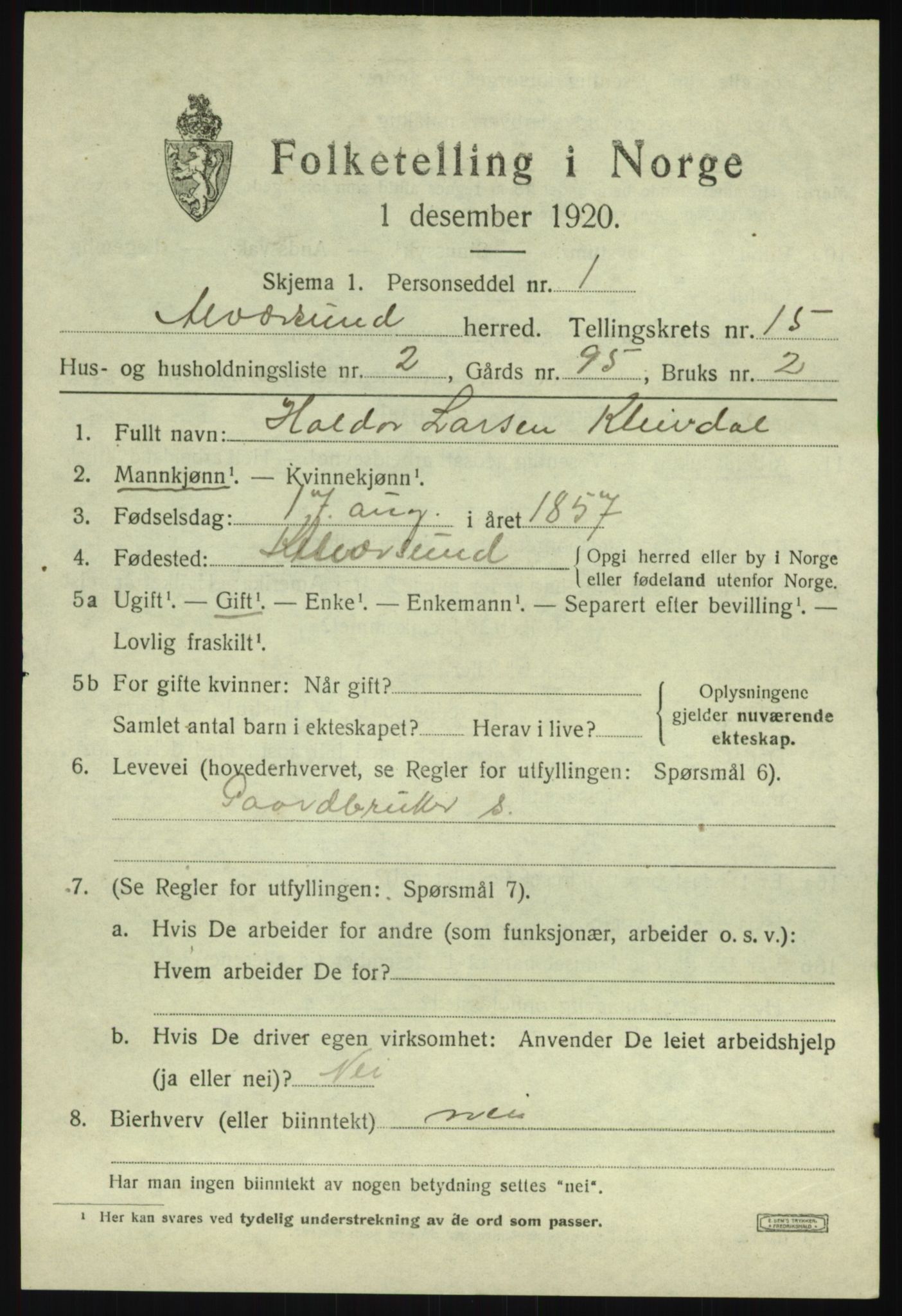 SAB, 1920 census for Alversund, 1920, p. 8252