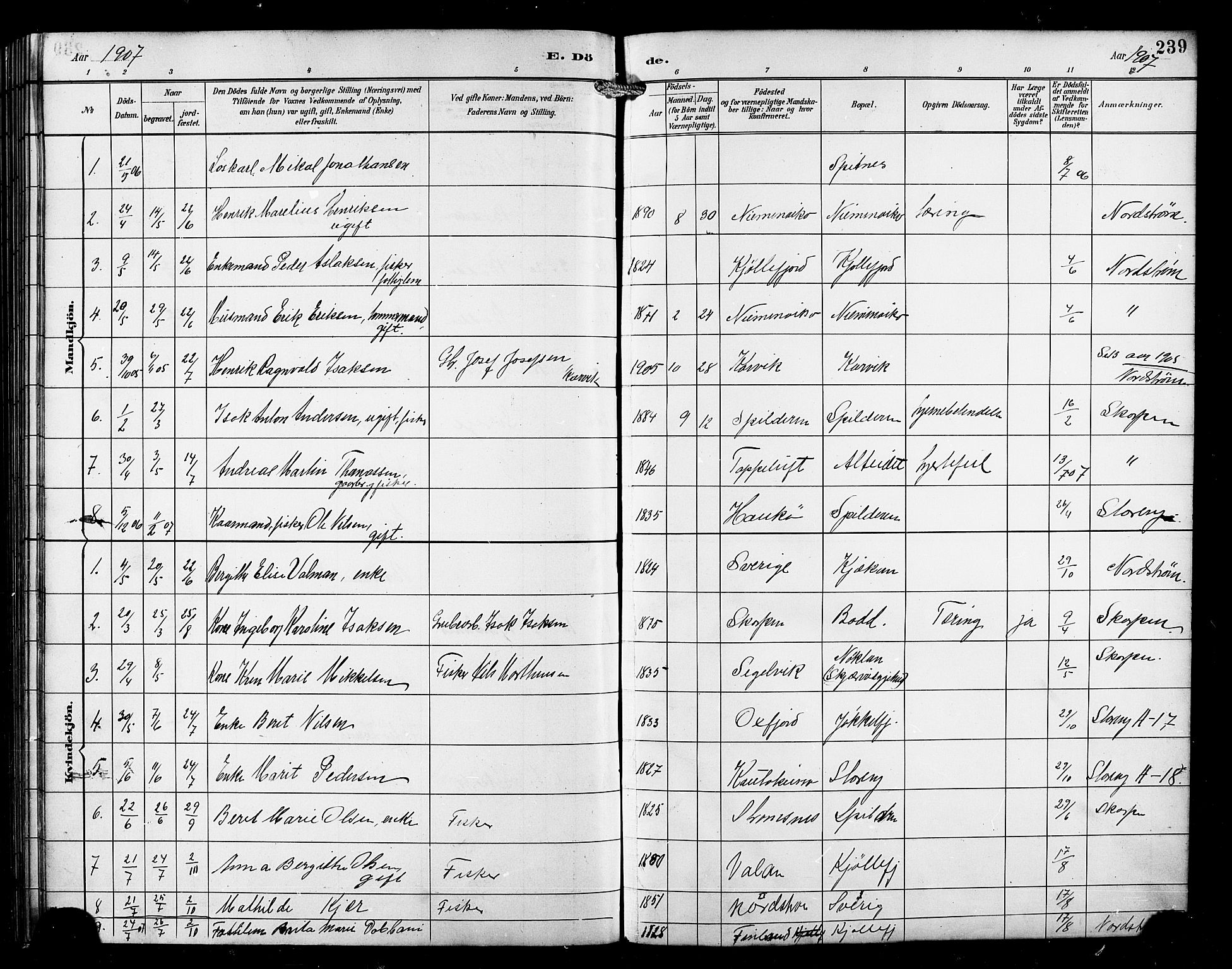 Skjervøy sokneprestkontor, AV/SATØ-S-1300/H/Ha/Hab/L0016klokker: Parish register (copy) no. 16, 1891-1907, p. 239