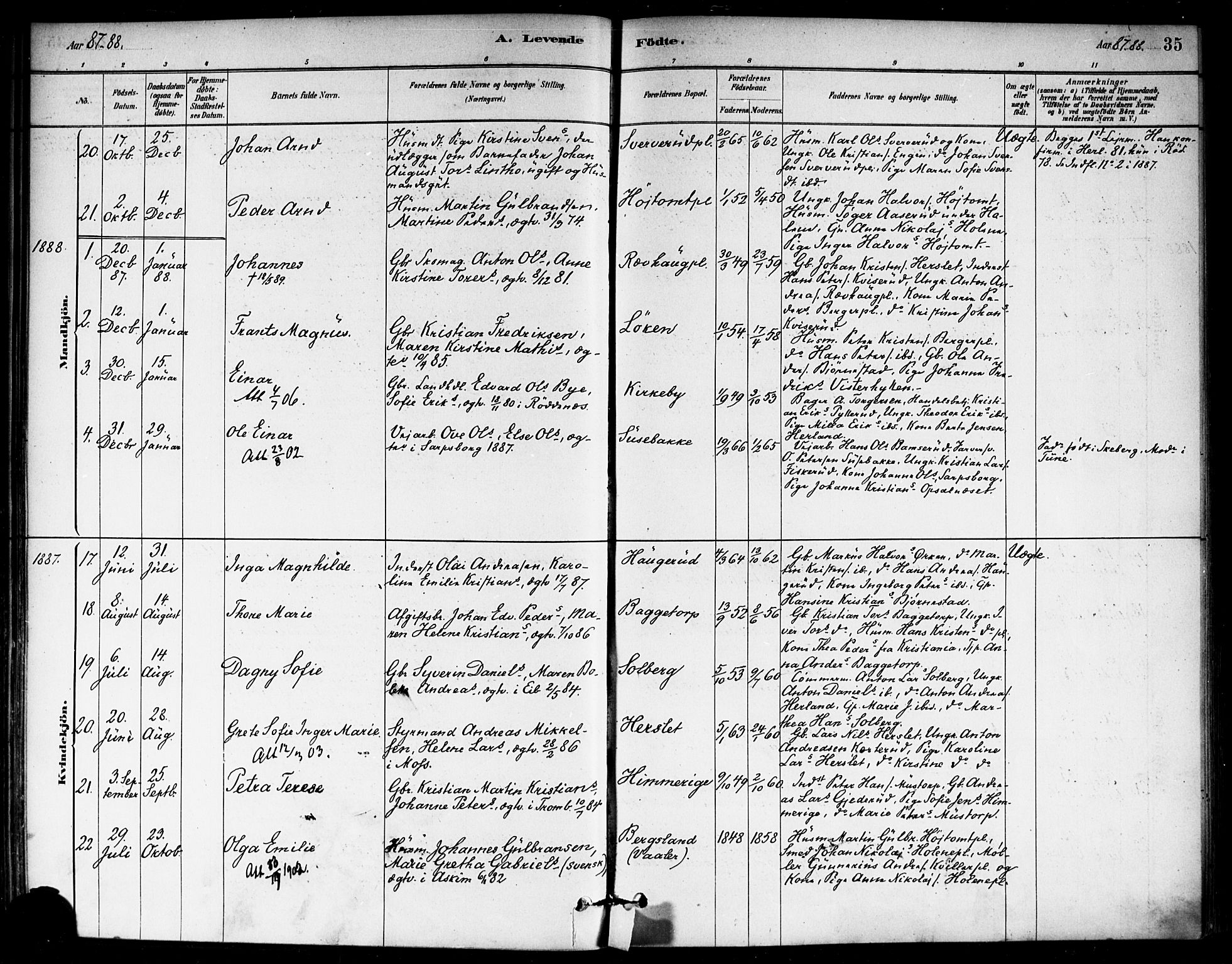 Eidsberg prestekontor Kirkebøker, SAO/A-10905/F/Fb/L0001: Parish register (official) no. II 1, 1879-1900, p. 35