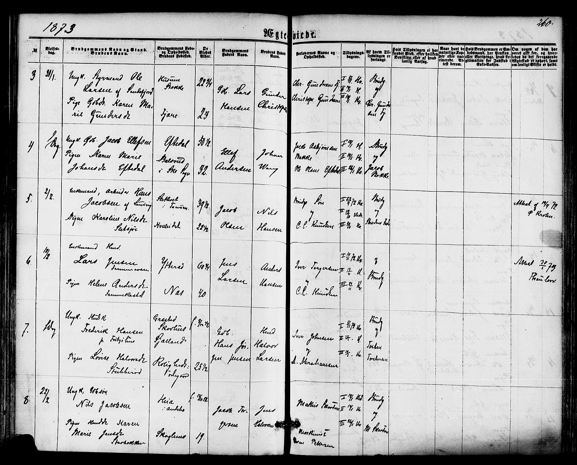 Hedrum kirkebøker, AV/SAKO-A-344/F/Fa/L0008: Parish register (official) no. I 8, 1869-1880, p. 260