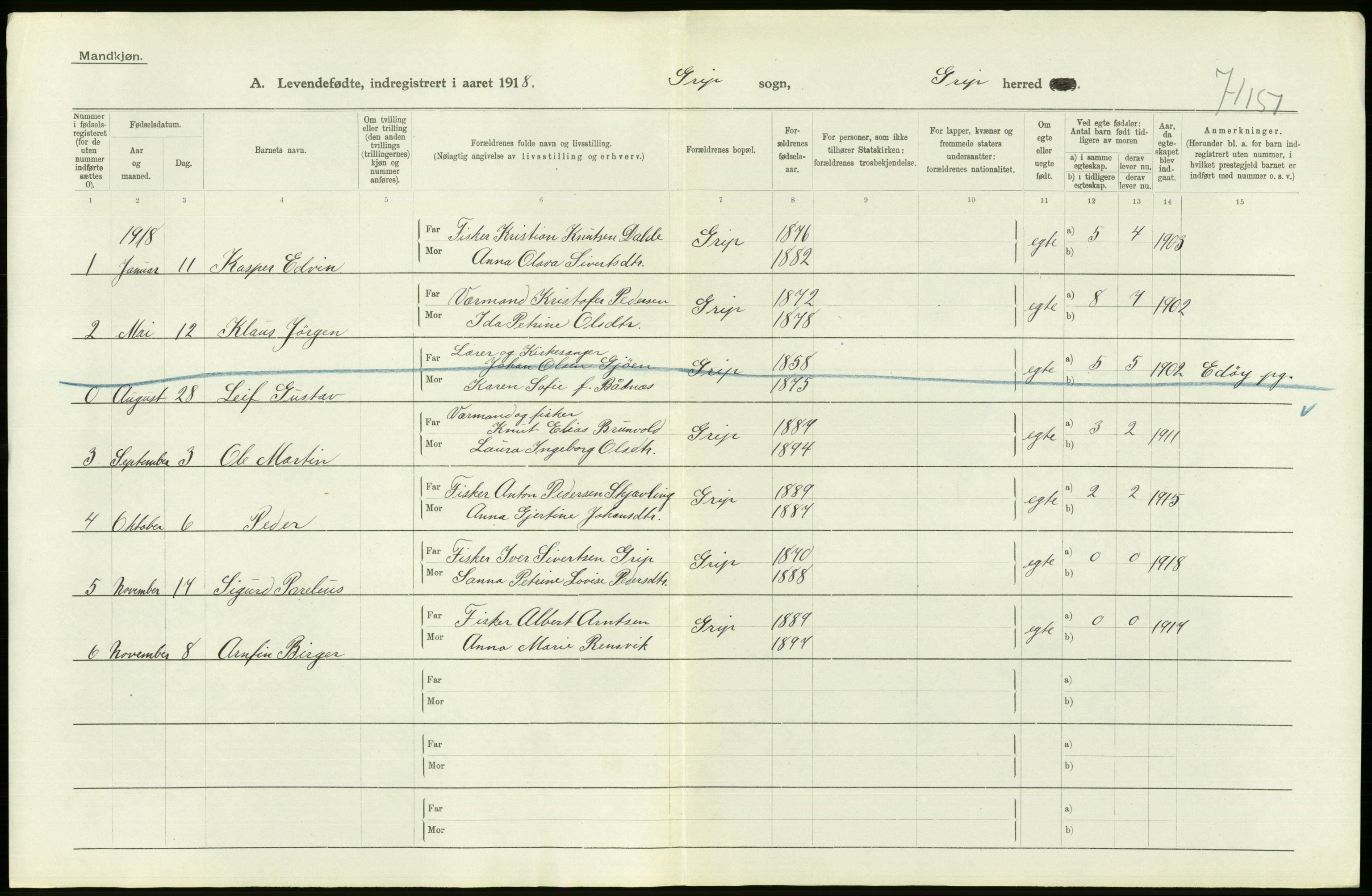 Statistisk sentralbyrå, Sosiodemografiske emner, Befolkning, RA/S-2228/D/Df/Dfb/Dfbh/L0043: Møre fylke: Levendefødte menn og kvinner. Bygder., 1918, p. 626