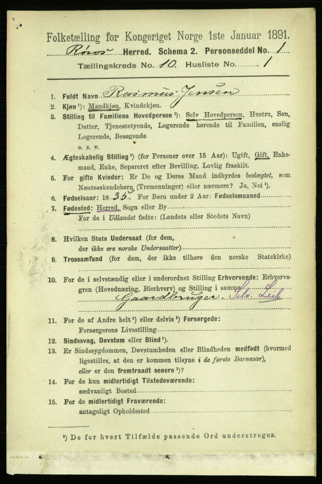 RA, 1891 census for 1640 Røros, 1891, p. 2018