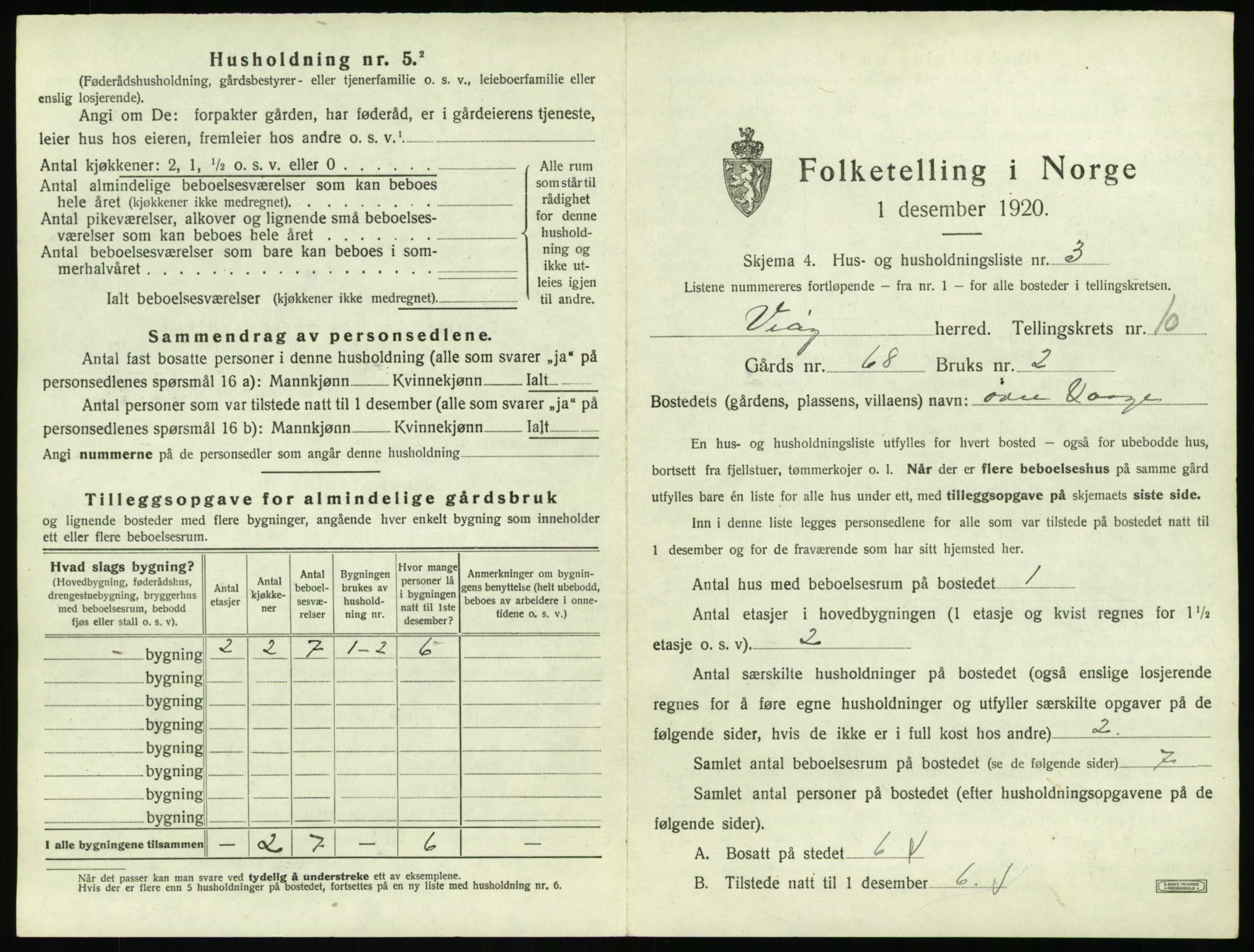 SAT, 1920 census for Veøy, 1920, p. 759