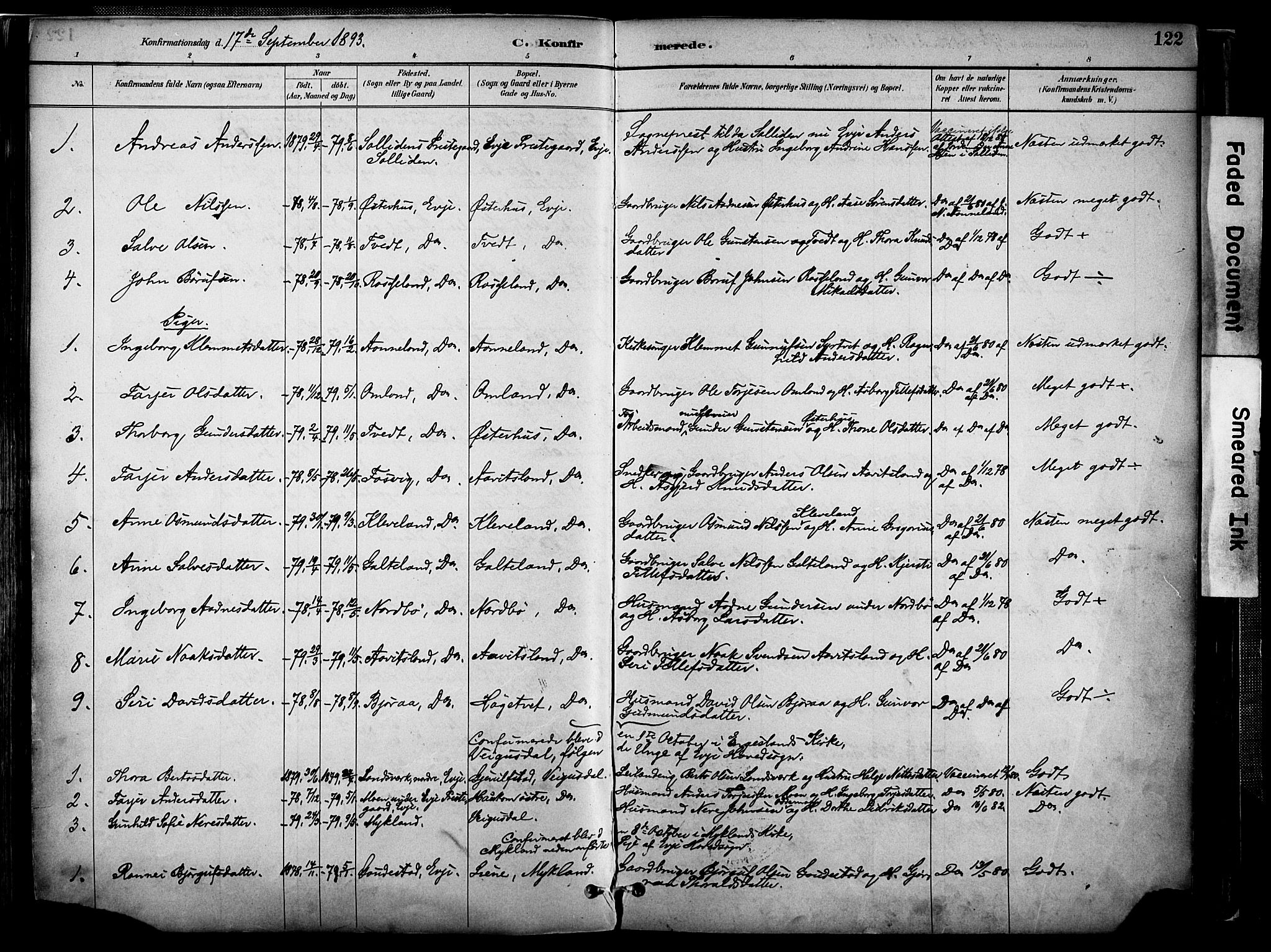 Evje sokneprestkontor, AV/SAK-1111-0008/F/Fa/Faa/L0007: Parish register (official) no. A 7, 1884-1909, p. 122