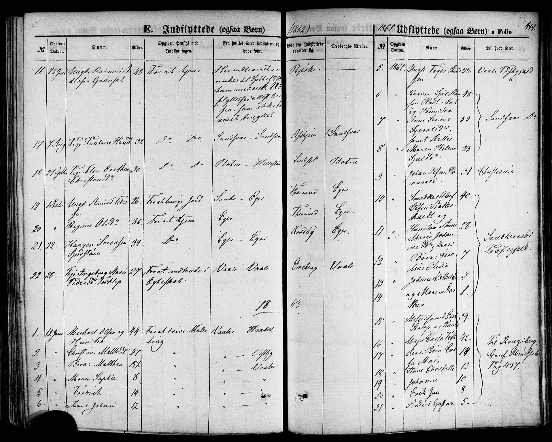 Hof kirkebøker, SAKO/A-64/F/Fa/L0006: Parish register (official) no. I 6, 1851-1877, p. 444