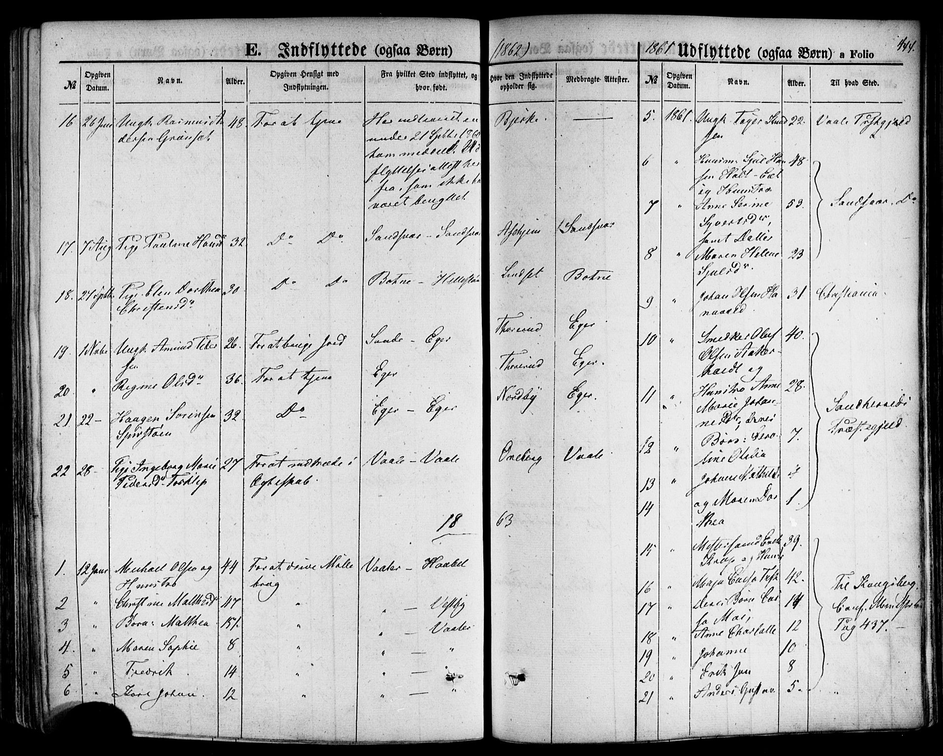 Hof kirkebøker, AV/SAKO-A-64/F/Fa/L0006: Parish register (official) no. I 6, 1851-1877, p. 444