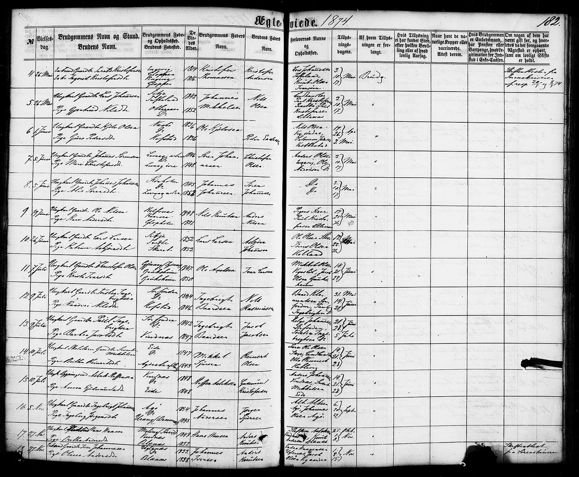 Fitjar sokneprestembete, AV/SAB-A-99926: Parish register (official) no. A 1, 1862-1881, p. 182