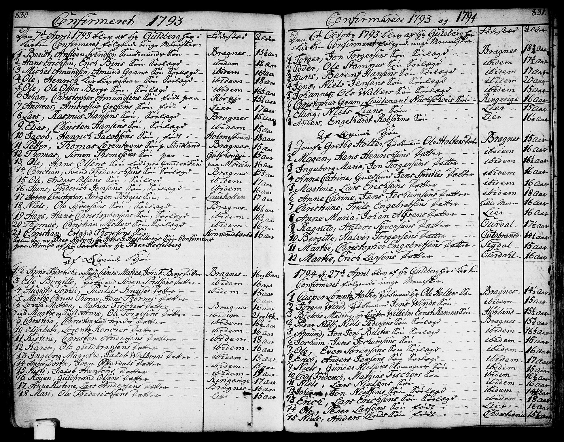 Bragernes kirkebøker, AV/SAKO-A-6/F/Fa/L0006a: Parish register (official) no. I 6, 1782-1814, p. 830-831