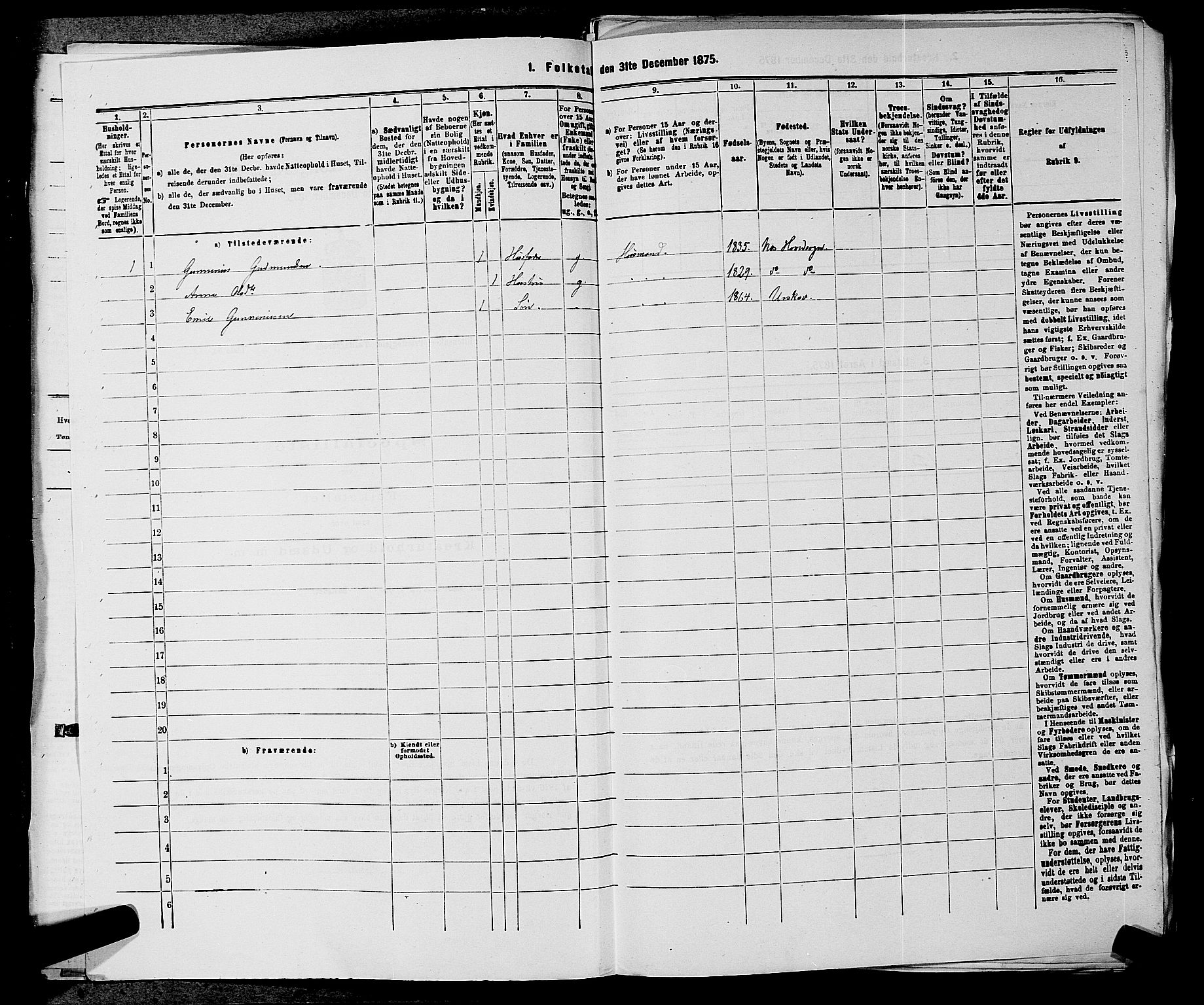 RA, 1875 census for 0235P Ullensaker, 1875, p. 303