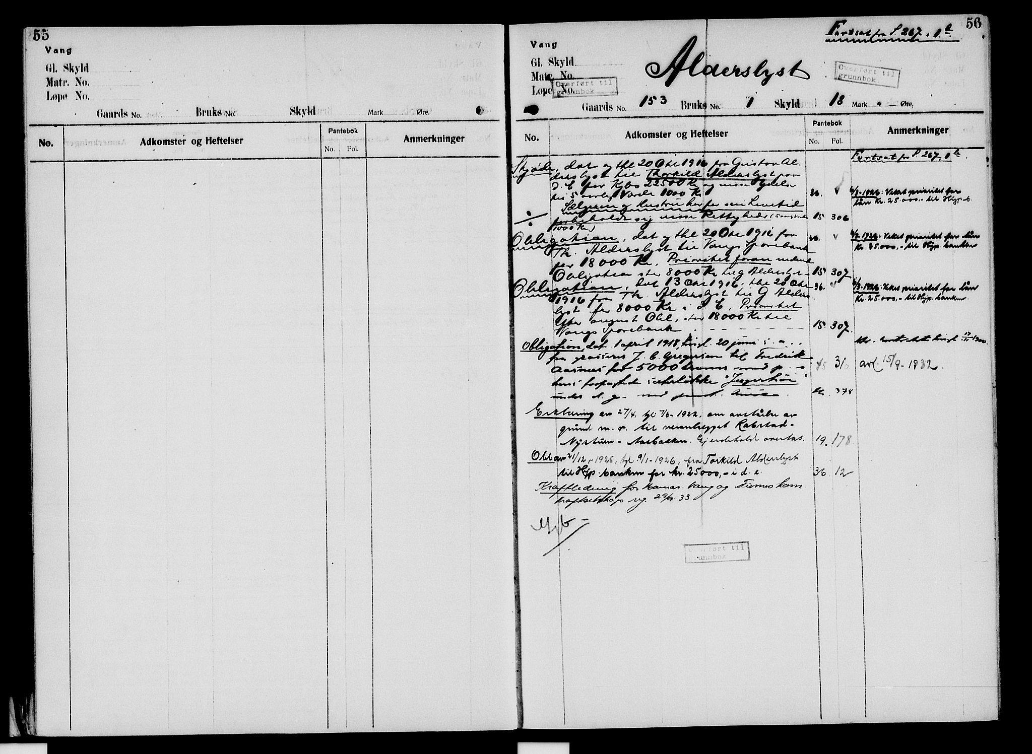 Nord-Hedmark sorenskriveri, SAH/TING-012/H/Ha/Had/Hade/L0005: Mortgage register no. 4.5, 1916-1940, p. 55-56