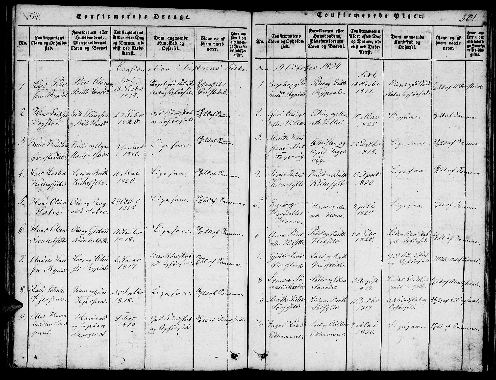 Ministerialprotokoller, klokkerbøker og fødselsregistre - Møre og Romsdal, AV/SAT-A-1454/541/L0544: Parish register (official) no. 541A01, 1818-1847, p. 500-501