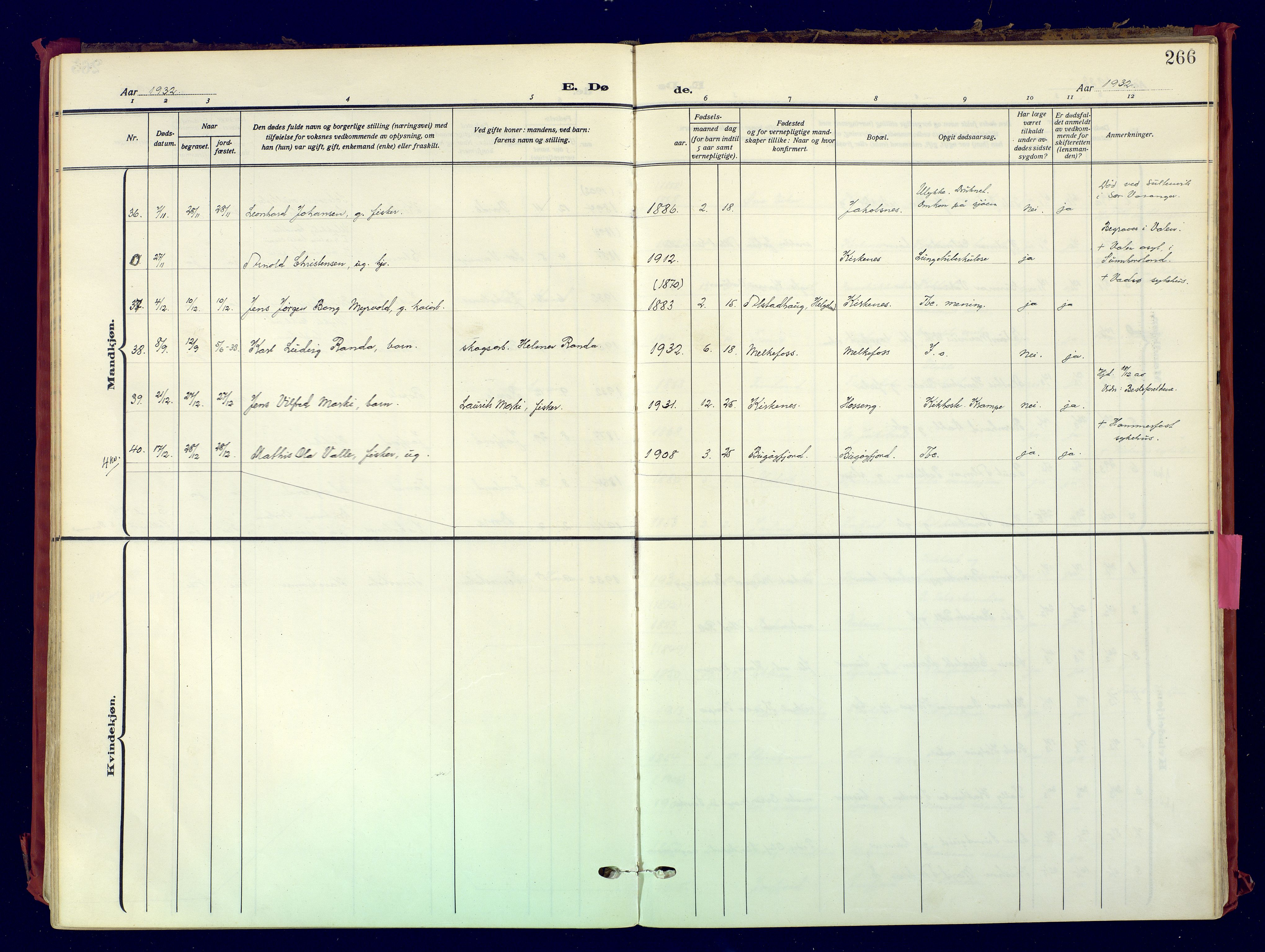 Sør-Varanger sokneprestkontor, SATØ/S-1331/H/Ha/L0007kirke: Parish register (official) no. 7, 1927-1937, p. 266