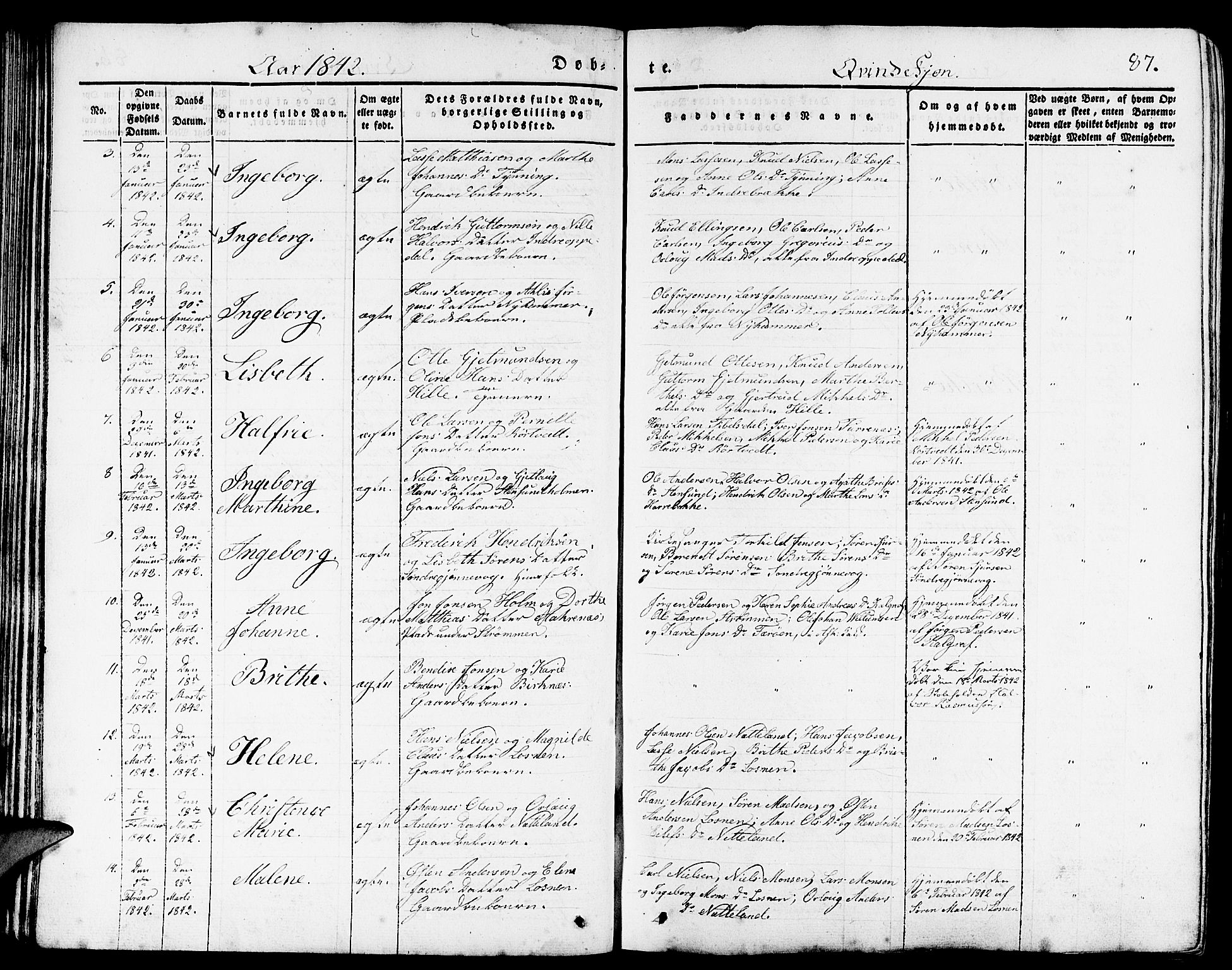 Gulen sokneprestembete, SAB/A-80201/H/Haa/Haaa/L0020: Parish register (official) no. A 20, 1837-1847, p. 87