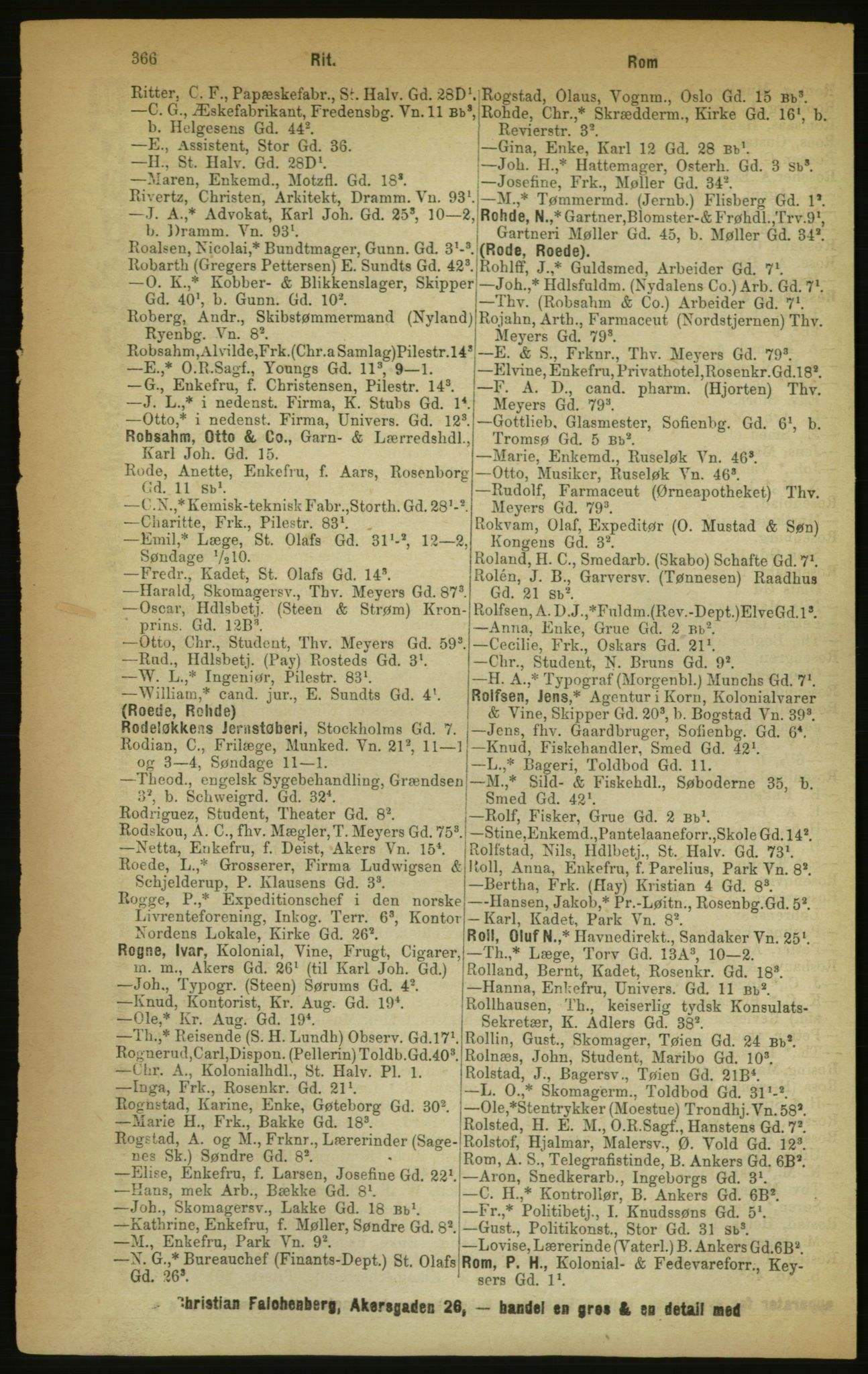 Kristiania/Oslo adressebok, PUBL/-, 1888, p. 366