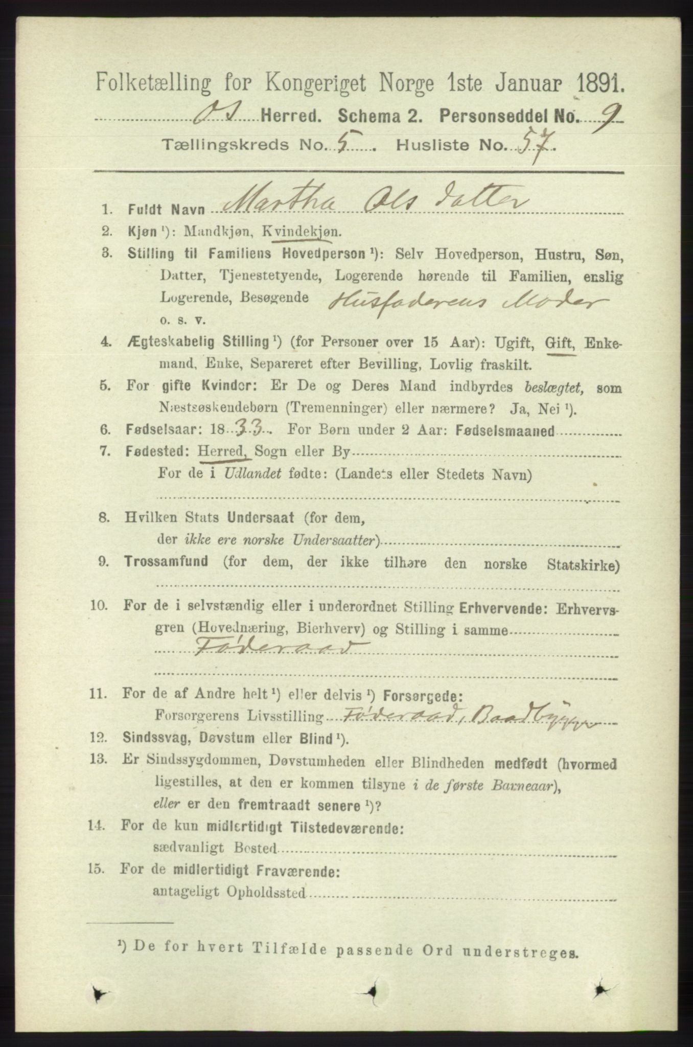 RA, 1891 census for 1243 Os, 1891, p. 1287