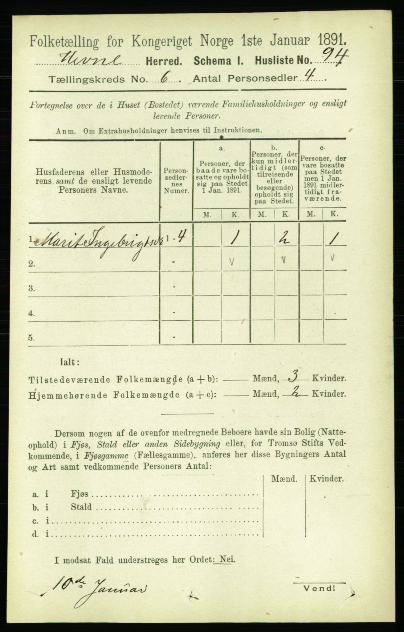 RA, 1891 census for 1612 Hemne, 1891, p. 3408