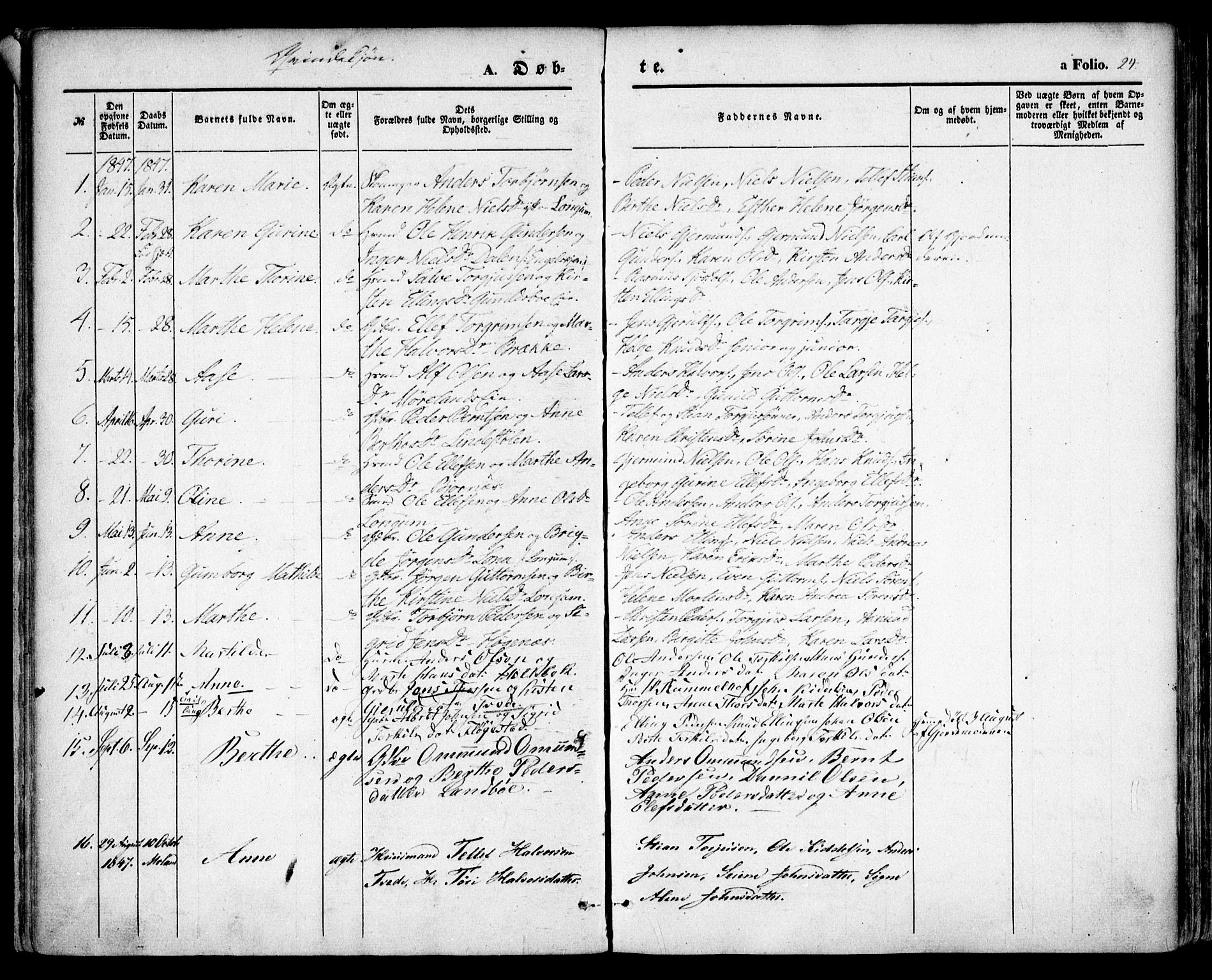 Austre Moland sokneprestkontor, AV/SAK-1111-0001/F/Fa/Faa/L0007: Parish register (official) no. A 7, 1847-1857, p. 24