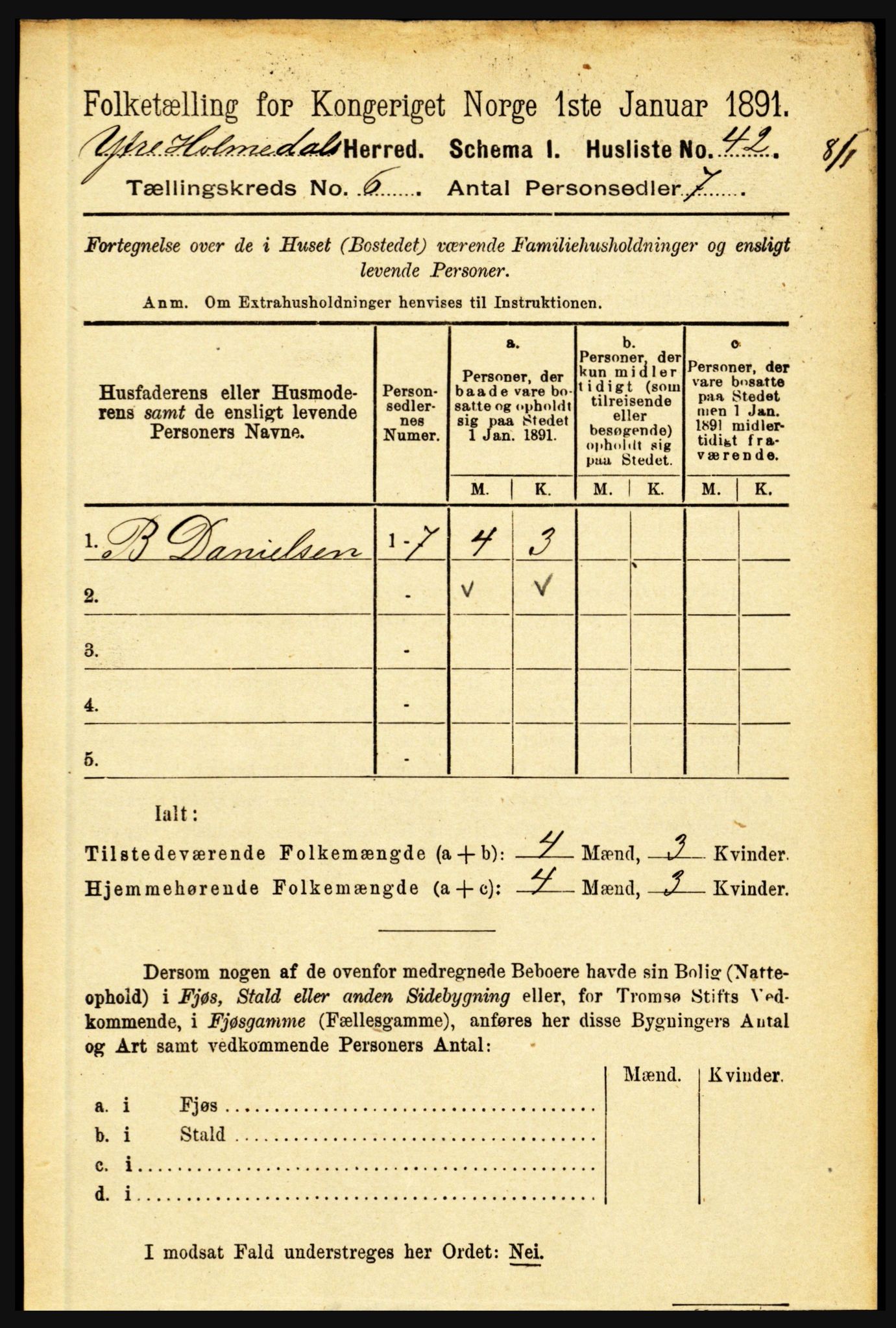 RA, 1891 census for 1429 Ytre Holmedal, 1891, p. 1329