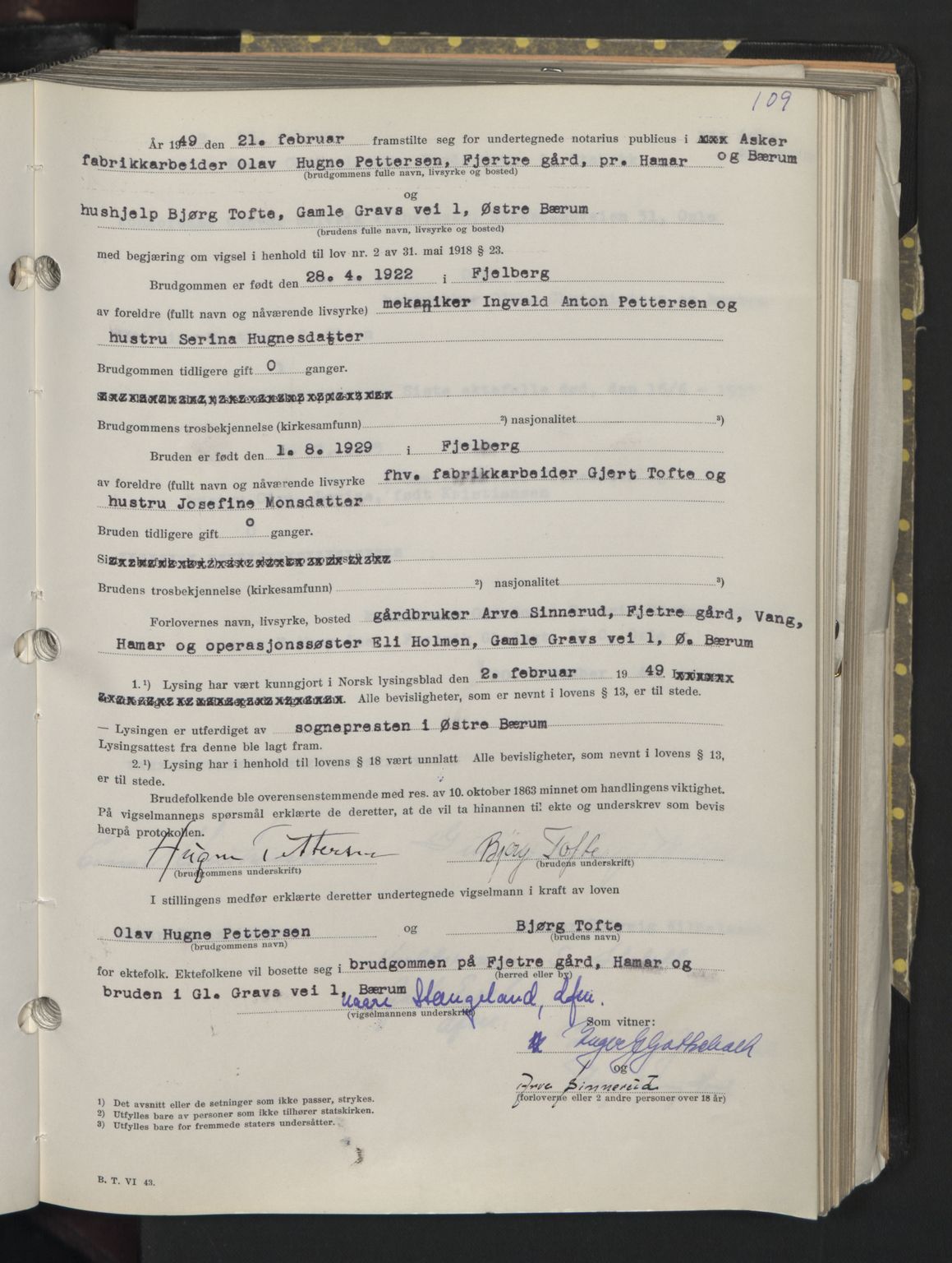 Asker og Bærum sorenskriveri, AV/SAO-A-10379a/L/Lb/Lba/L0001: Vigselsprotokoller, 1948-1952, p. 109