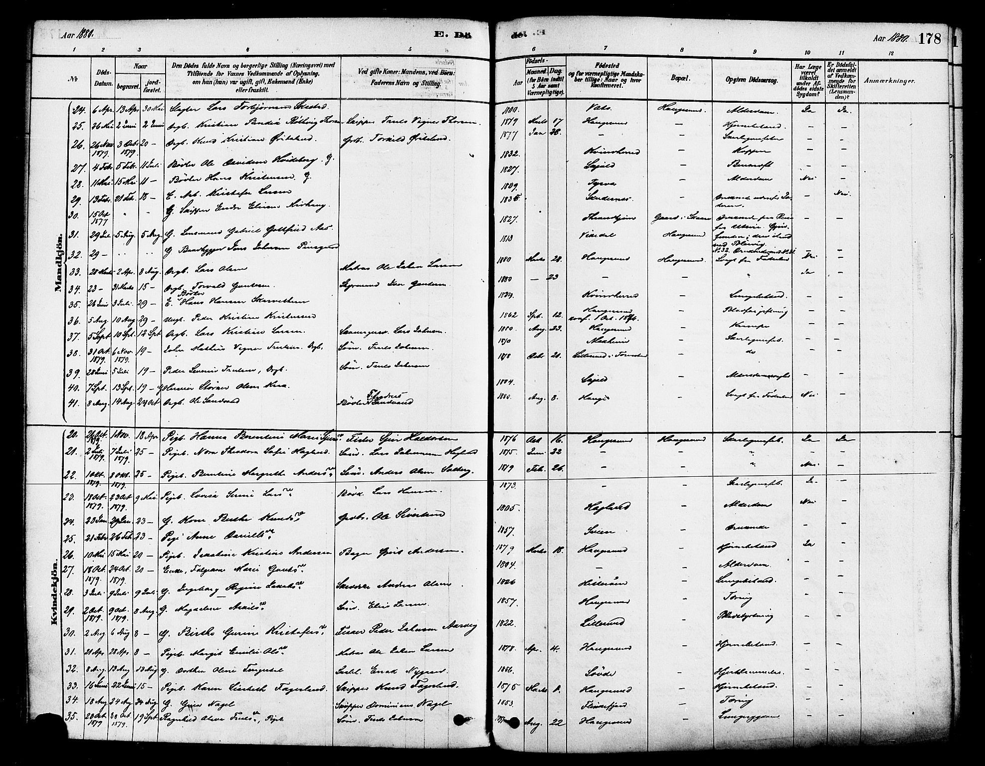 Haugesund sokneprestkontor, SAST/A -101863/H/Ha/Haa/L0001: Parish register (official) no. A 1, 1878-1885, p. 178