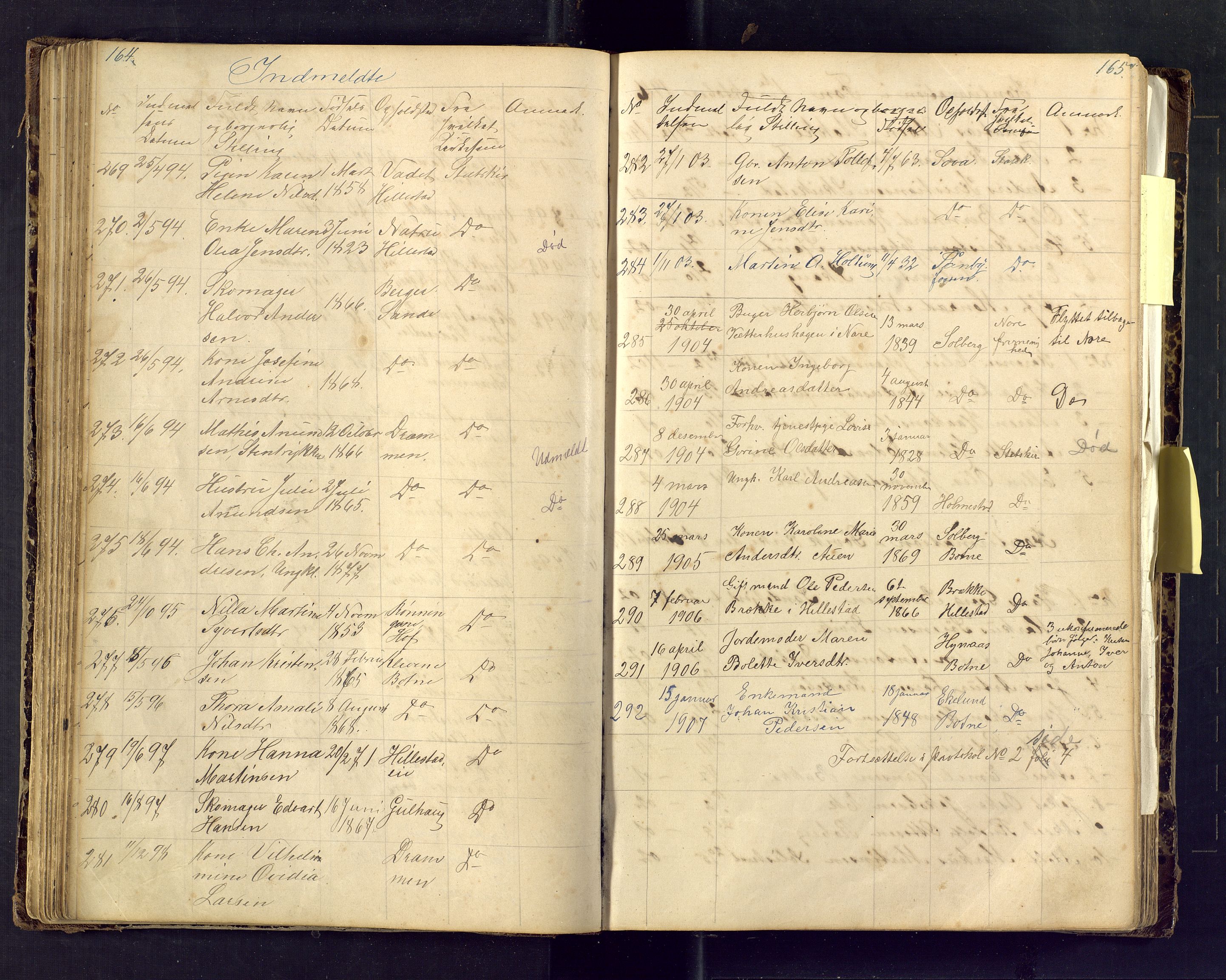 Den evangelisk lutherske frimenighet i Jarlsbergs grevskap med flere steder, SAKO/P-1384/F/Fa/L0001: Dissenter register no. Fa/L0001, 1872-1925, p. 164-165