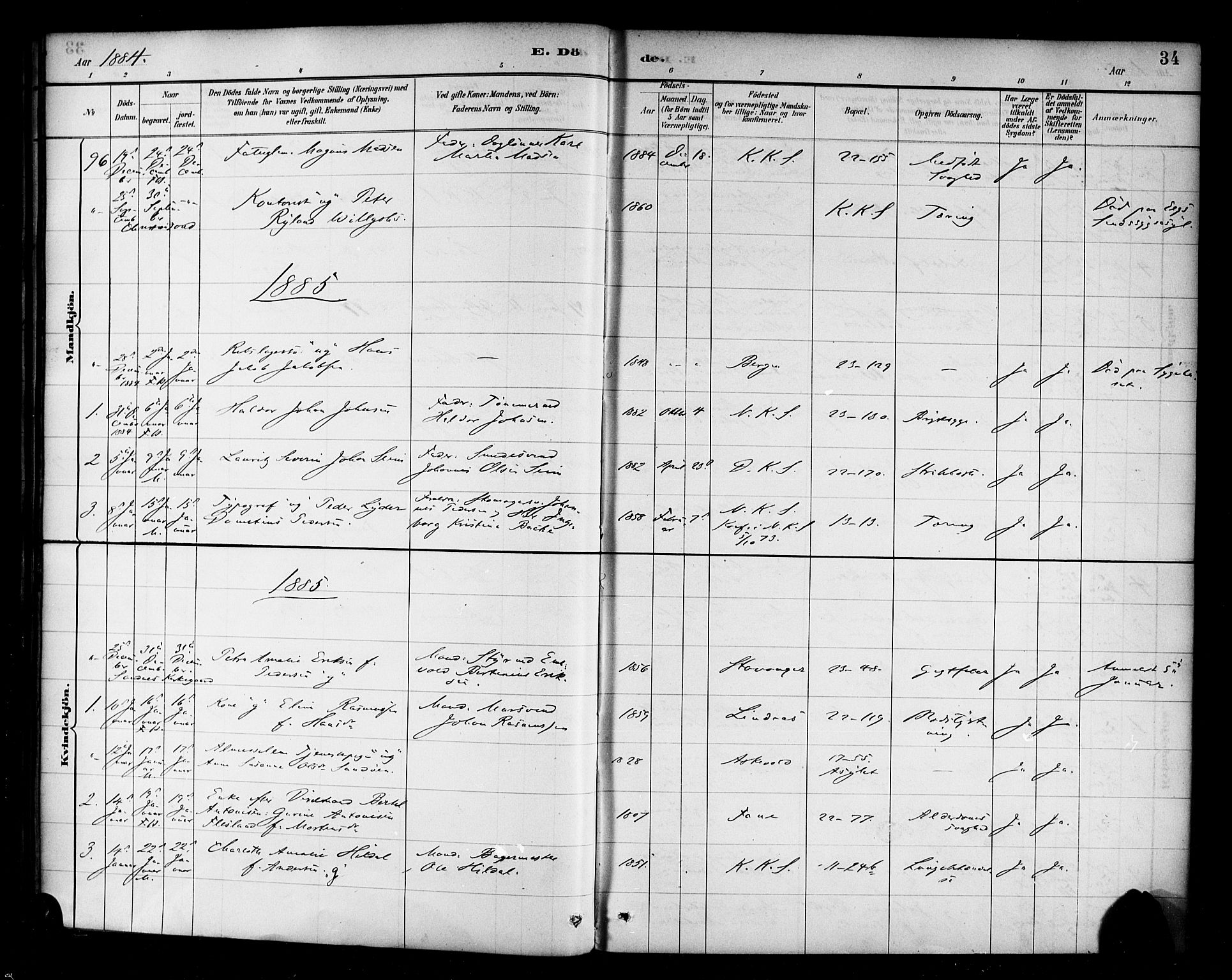 Korskirken sokneprestembete, SAB/A-76101/H/Haa/L0047: Parish register (official) no. E 5, 1884-1910, p. 34